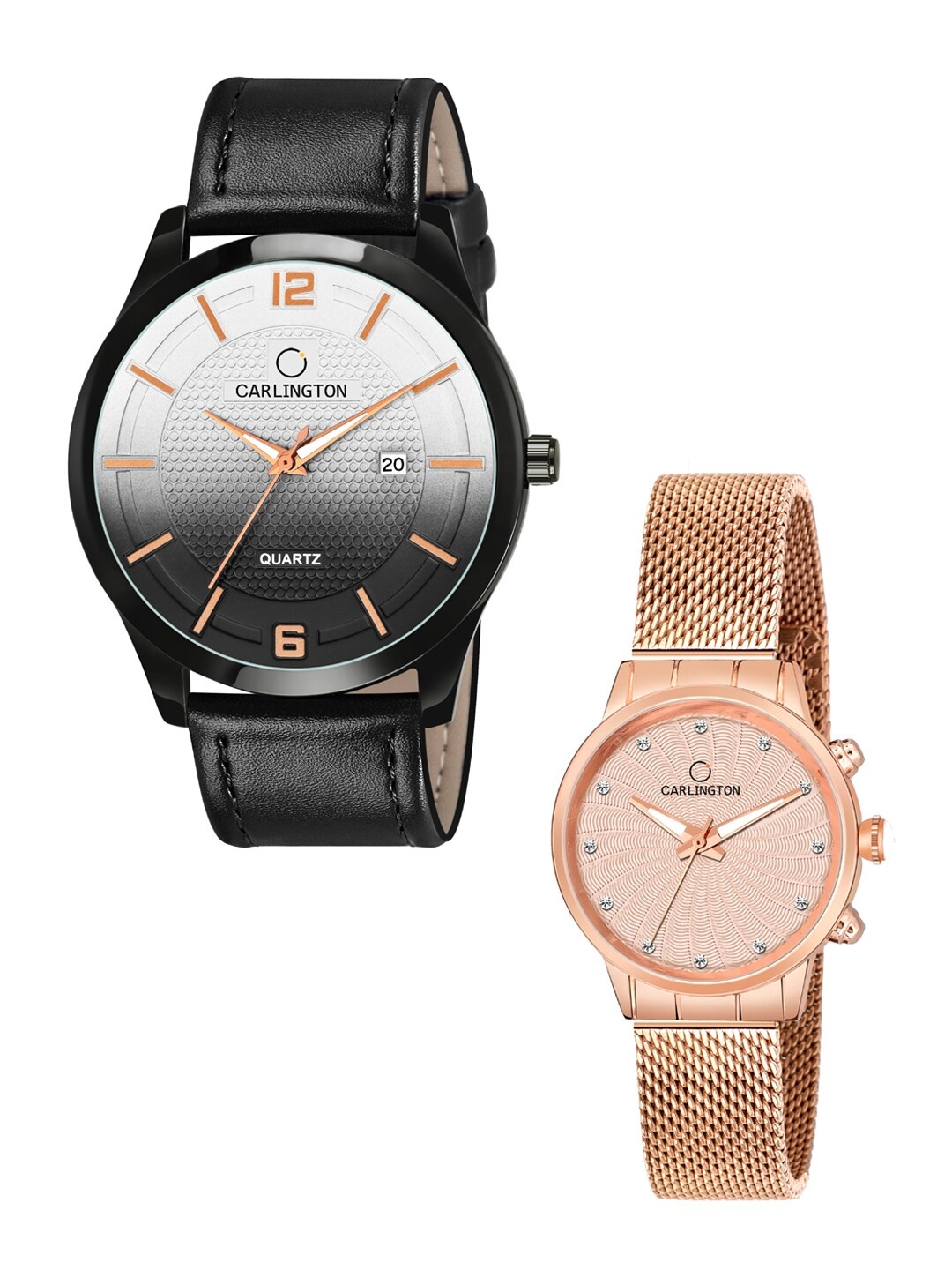

CARLINGTON Black & Pink His & Her Analogue Watch CT1010 CT2017