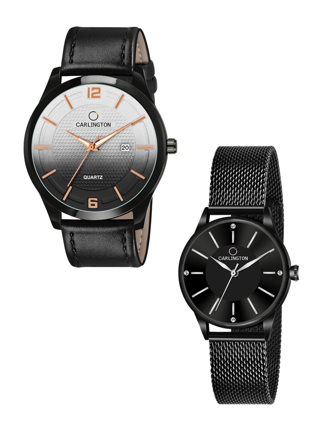 

CARLINGTON His & Her Bracelet Style Analogue Watch CT1010 CT2004, Black