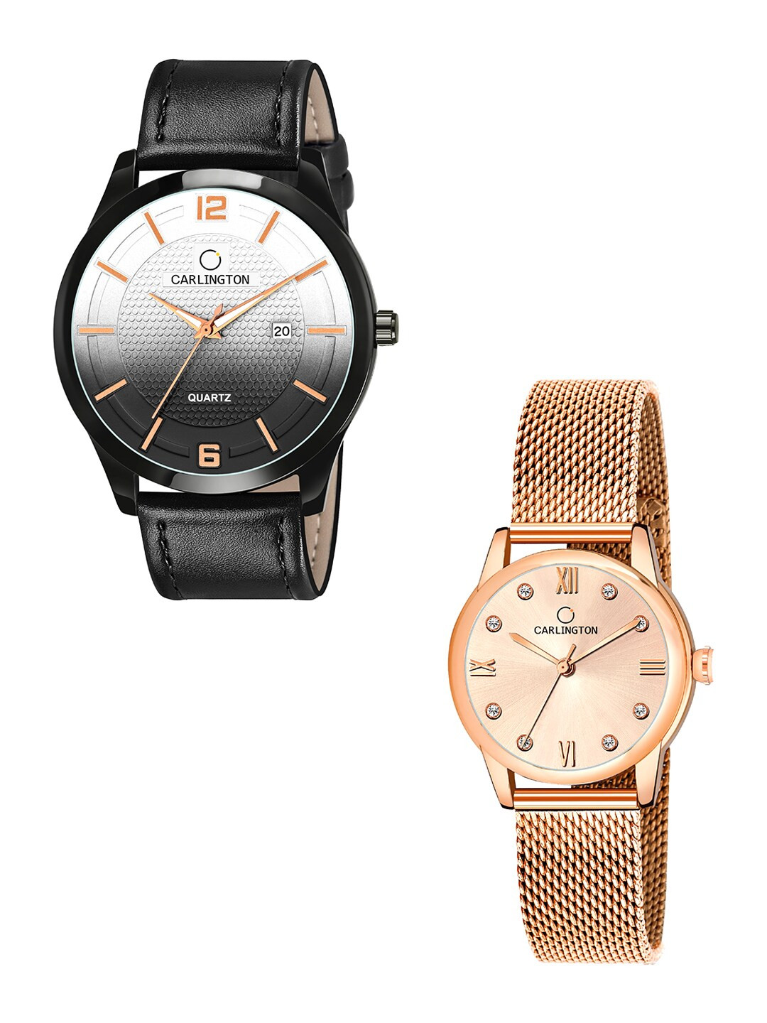 

CARLINGTON Unisex Multicoloured Dial & Multicoloured Leather Straps Analogue Watch Combo CT1010 Black -