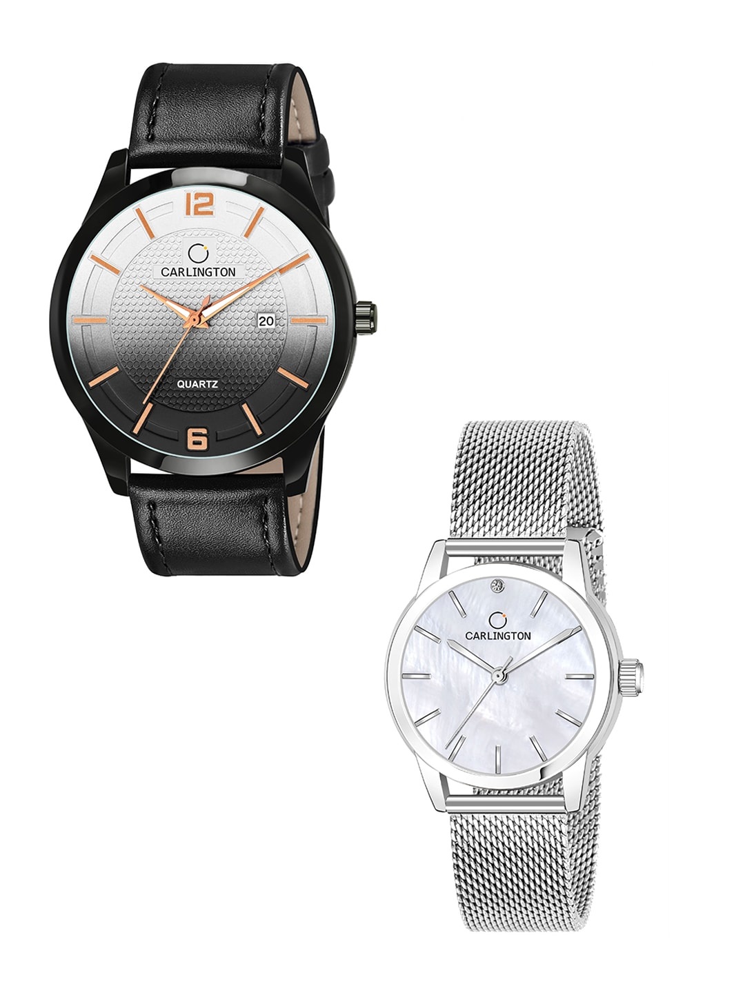 

CARLINGTON Unisex Multicoloured Analogue Watch Combo CT1010 Black - CT2010 Silver