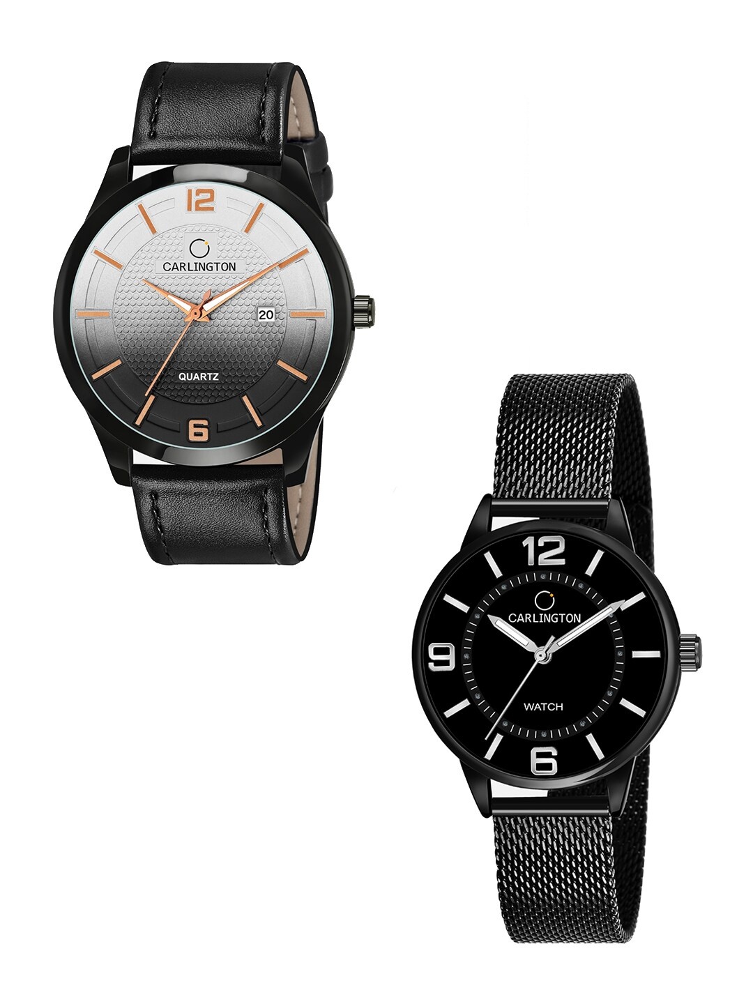 

CARLINGTON Unisex Set of 2 Analogue Watches CT1010 CT2002, Black