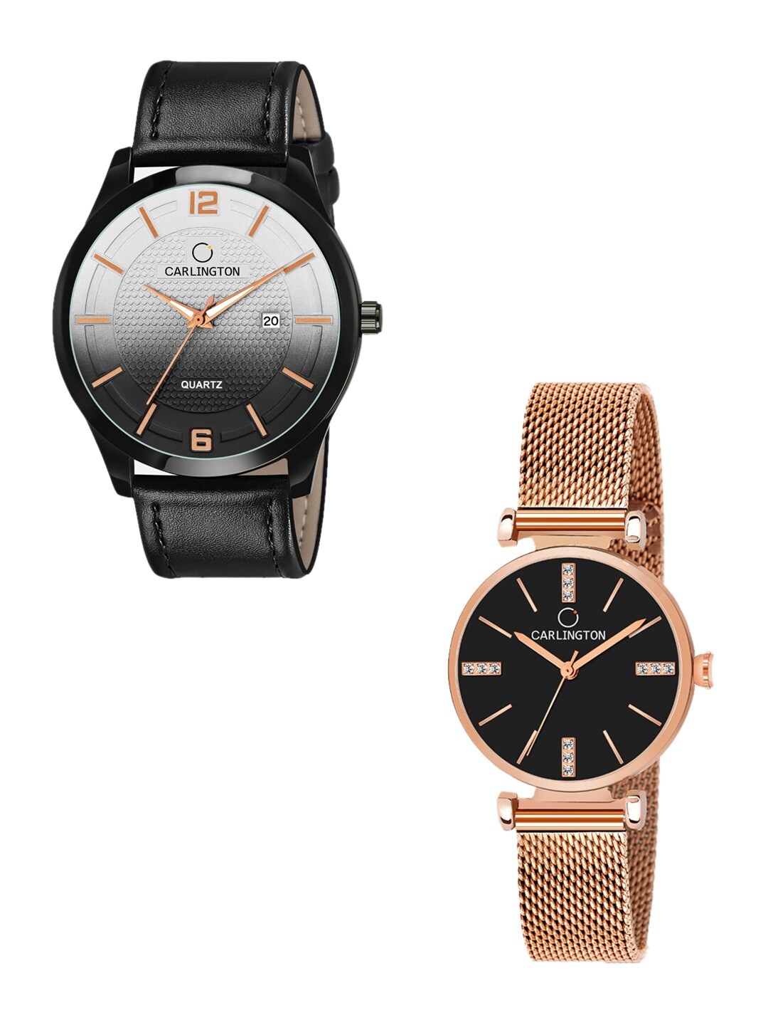 

CARLINGTON His & Her Bracelet Style Analogue Watch CT1010 CT2011, Black