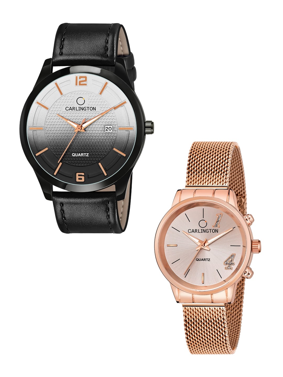 

CARLINGTON Unisex Multicoloured Analogue Watch Combo CT1010 Black - CT2012 RoseGold