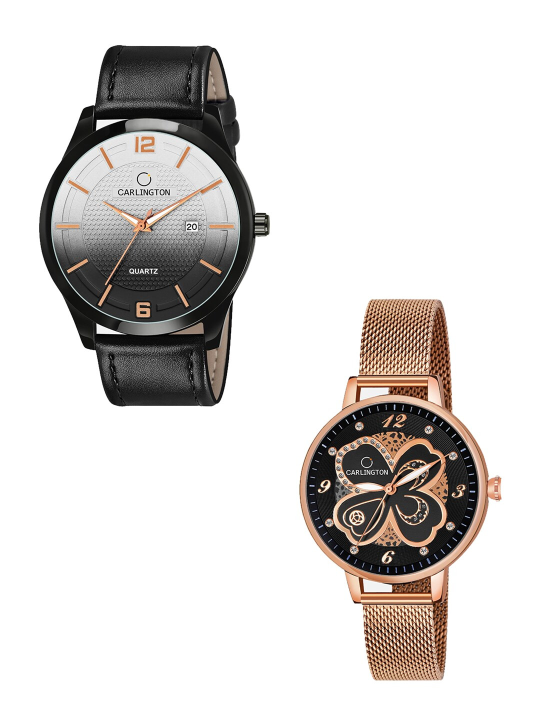 

CARLINGTON Unisex Black 7 Rose Gold-Toned Set Of 2 Watch Gift Set