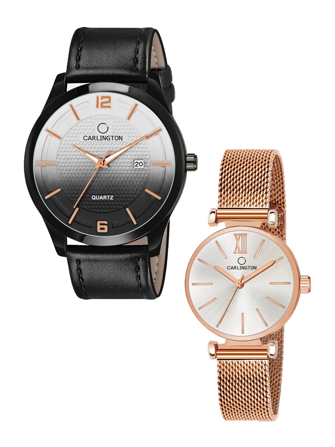 

CARLINGTON His & Her Bracelet Style Analogue Watch CT1010 CT2016, Black