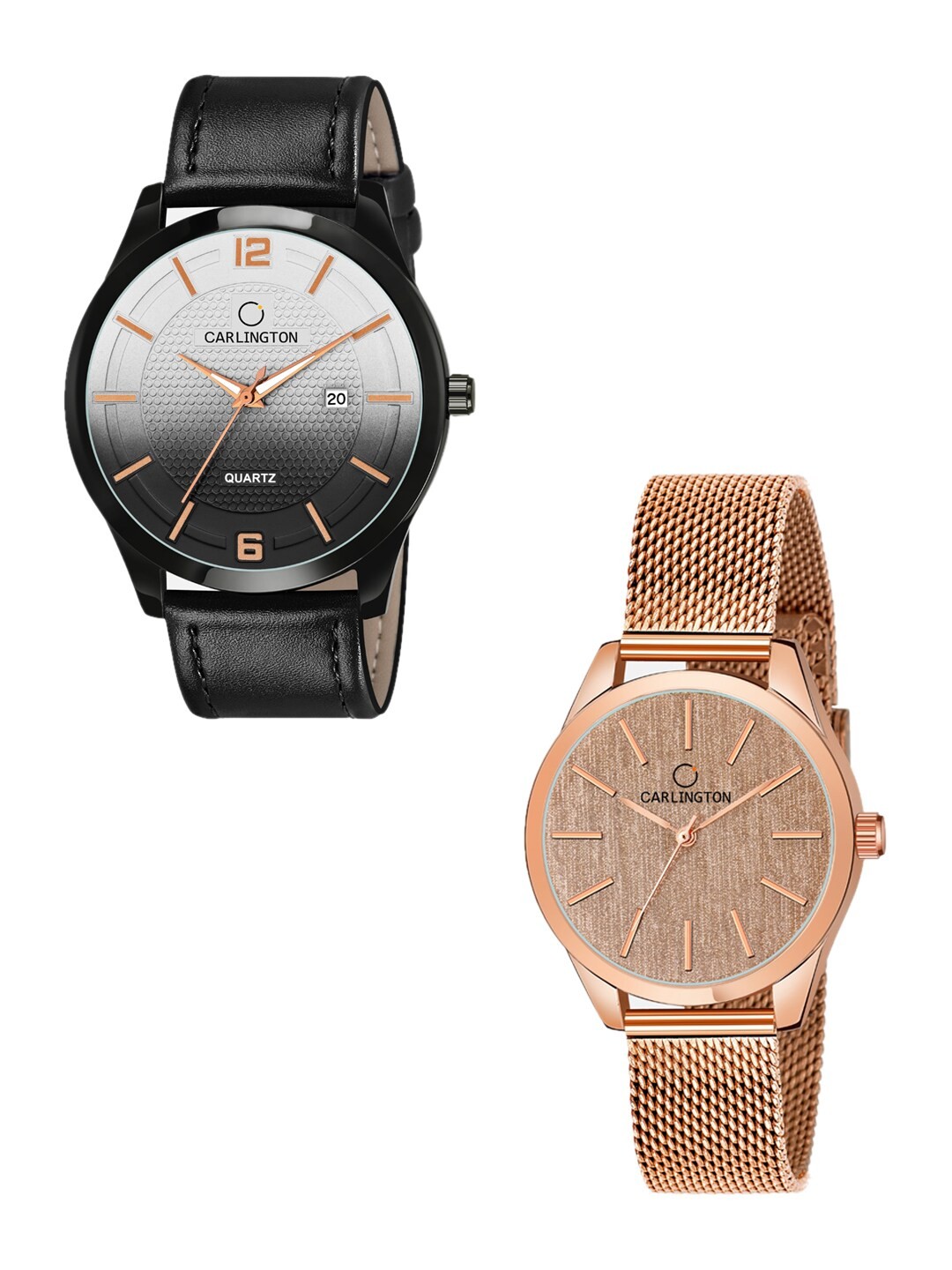 

CARLINGTON Unisex Multicoloured Embellished Dial & Multicoloured Leather Straps Analogue Watch Combo, Black