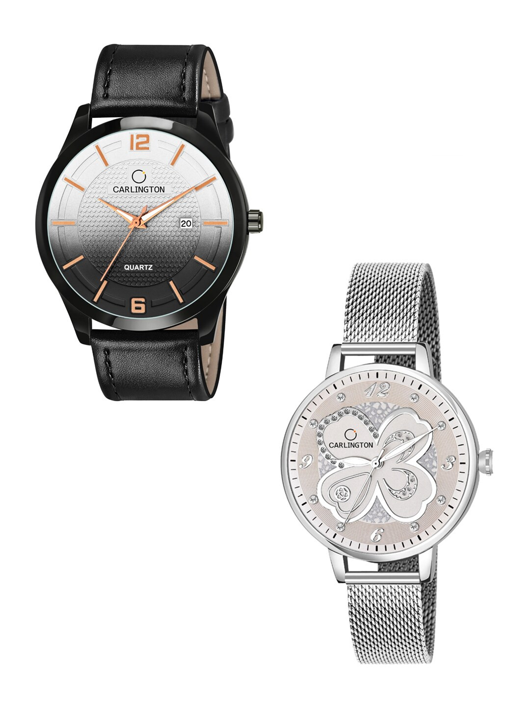 

CARLINGTON Unisex 2 Multicoloured Dial & Leather Straps Analogue Watch Combo CT1010 Black