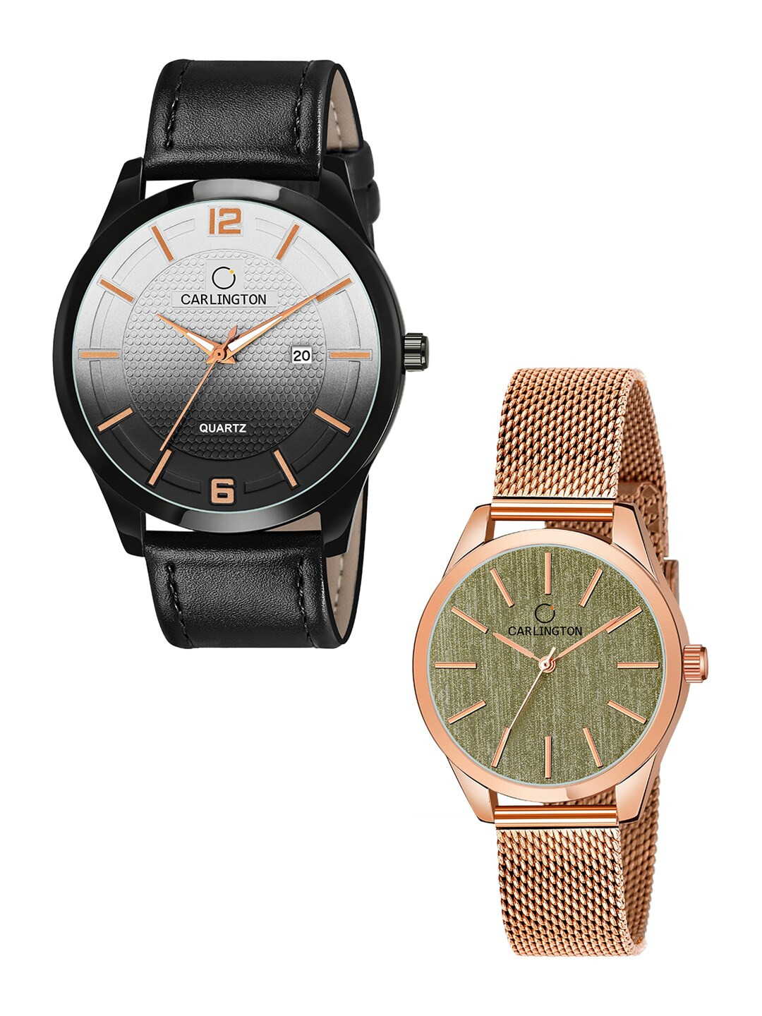 

CARLINGTON 2 Multicoloured Dial Leather Straps Analogue Watch Combo CT1010 Black, Multi