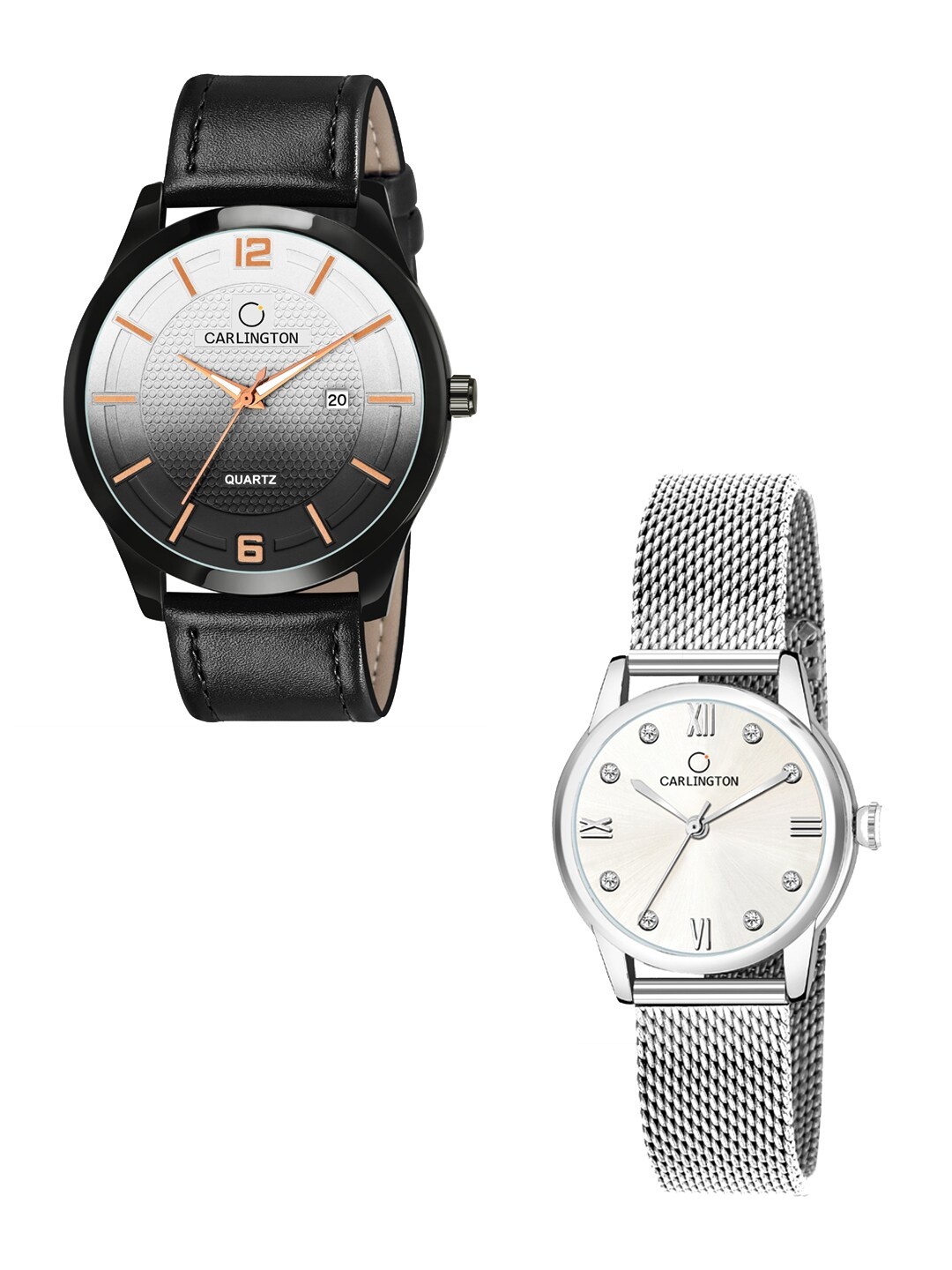 

CARLINGTON Unisex Set of 2 Analogue Watches CT1010, Silver