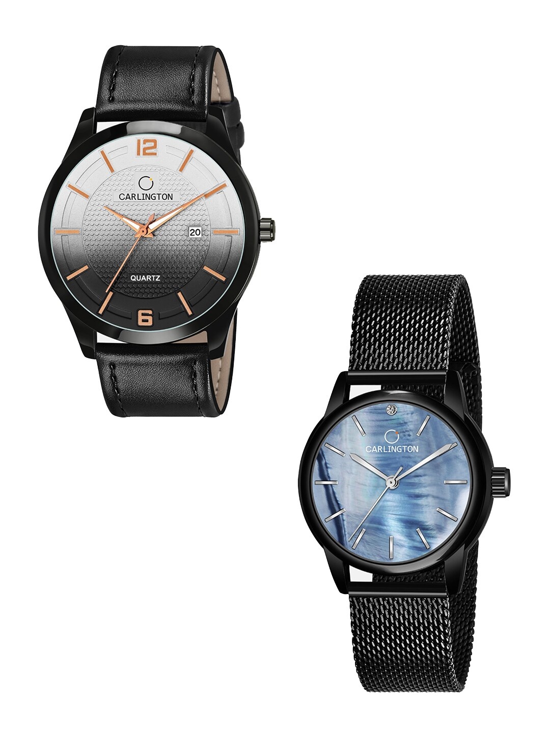 

CARLINGTON His & Her Bracelet Style Analogue Watch CT1010 CT2010, Black