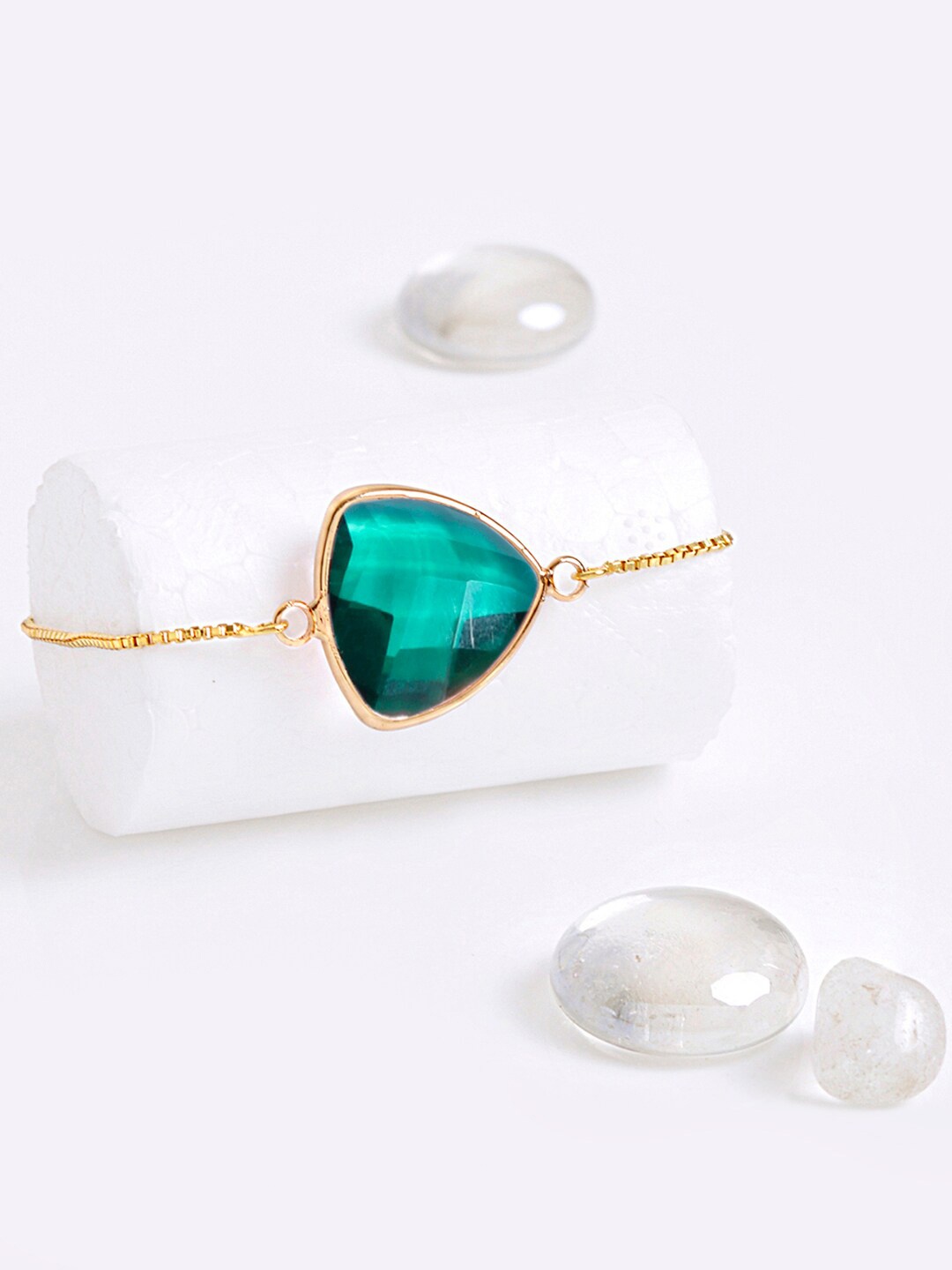

March by FableStreet Women Gold-Toned & Green Brass Gold-Plated Charm Bracelet