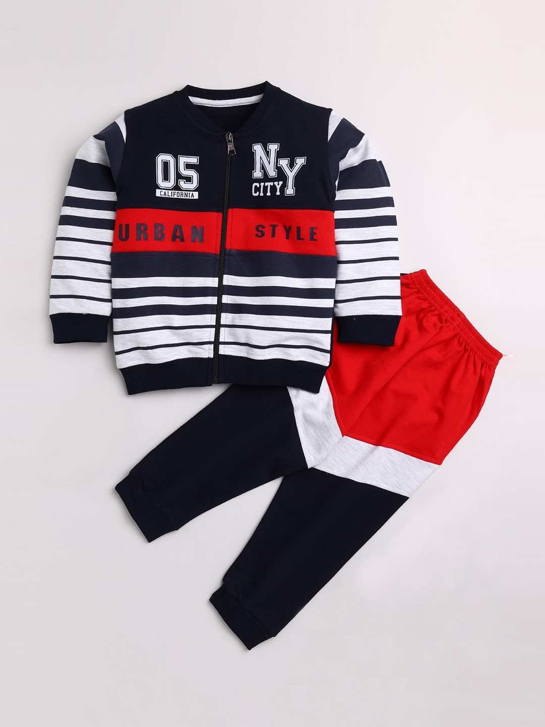 

Toonyport Boys Navy Blue & Red Striped Cotton Tracksuits