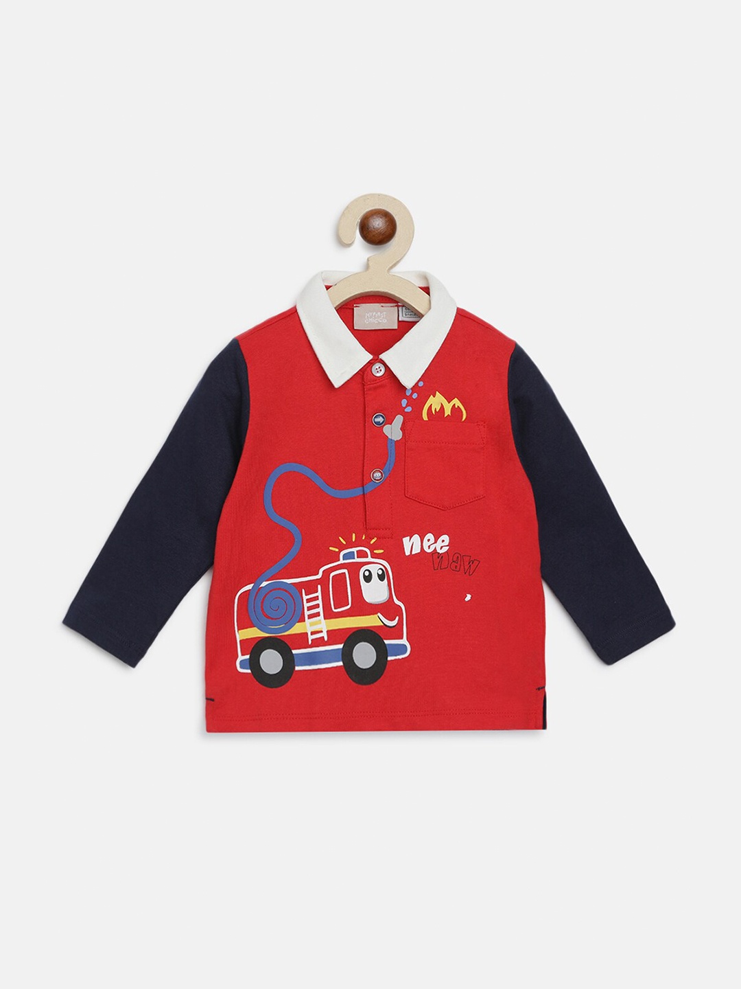 

Chicco Boys Red & White Typography Printed Polo Collar Pure Cotton T-shirt