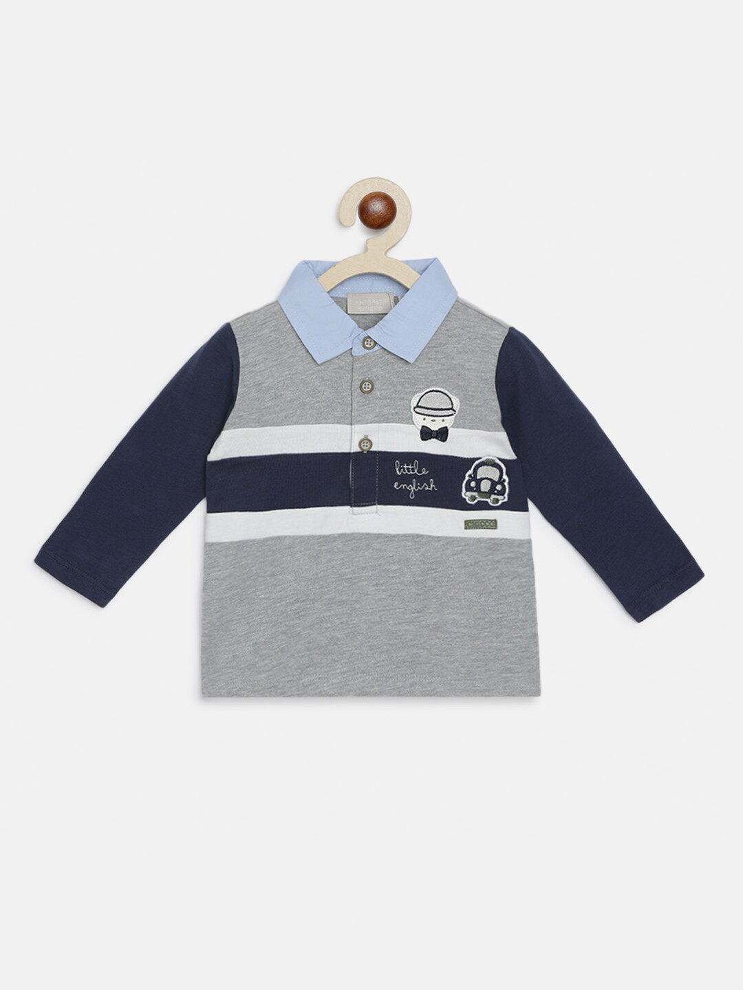 

Chicco Boys Grey Melange & Blue Colourblocked Polo Collar T-shirt