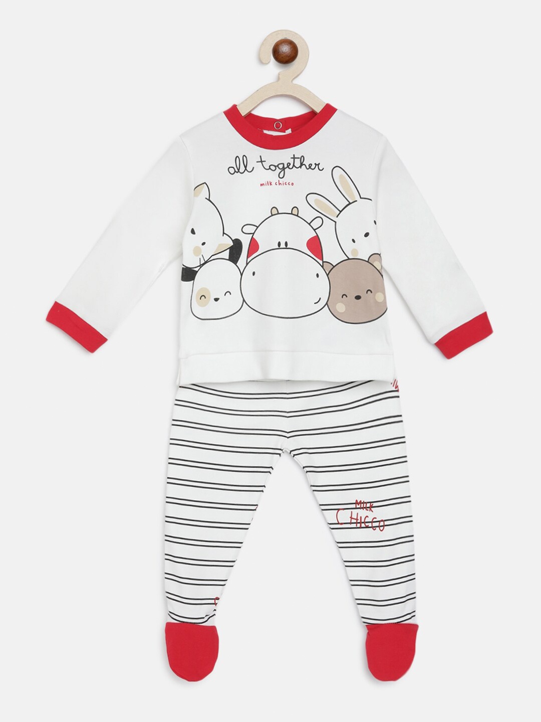 

Chicco Unisex Kids White & Red Printed Pure Cotton T-shirt with Leggings