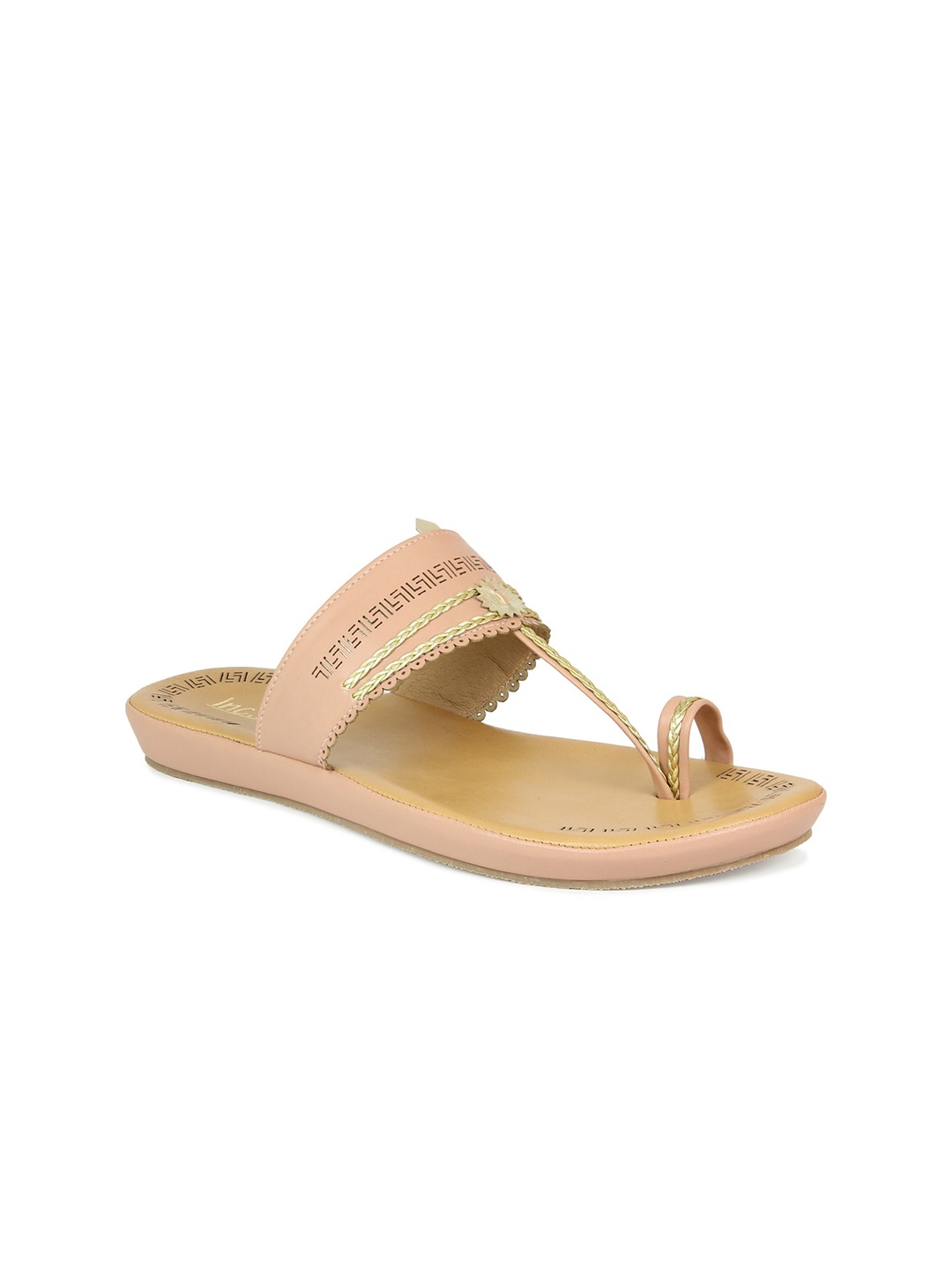 

Inc 5 Women Peach-Coloured Ethnic One Toe Flats with Laser Cuts