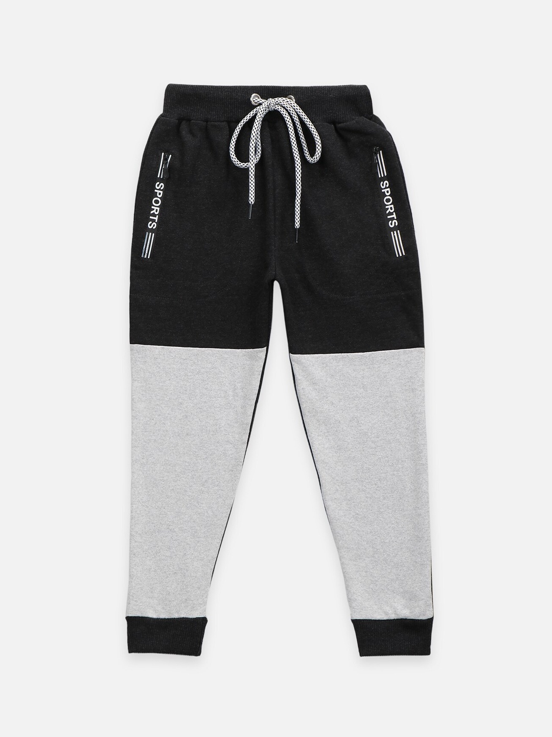 

LilPicks Boys Grey & Black Coloblocked Fleece Relaxed Fit Joggers