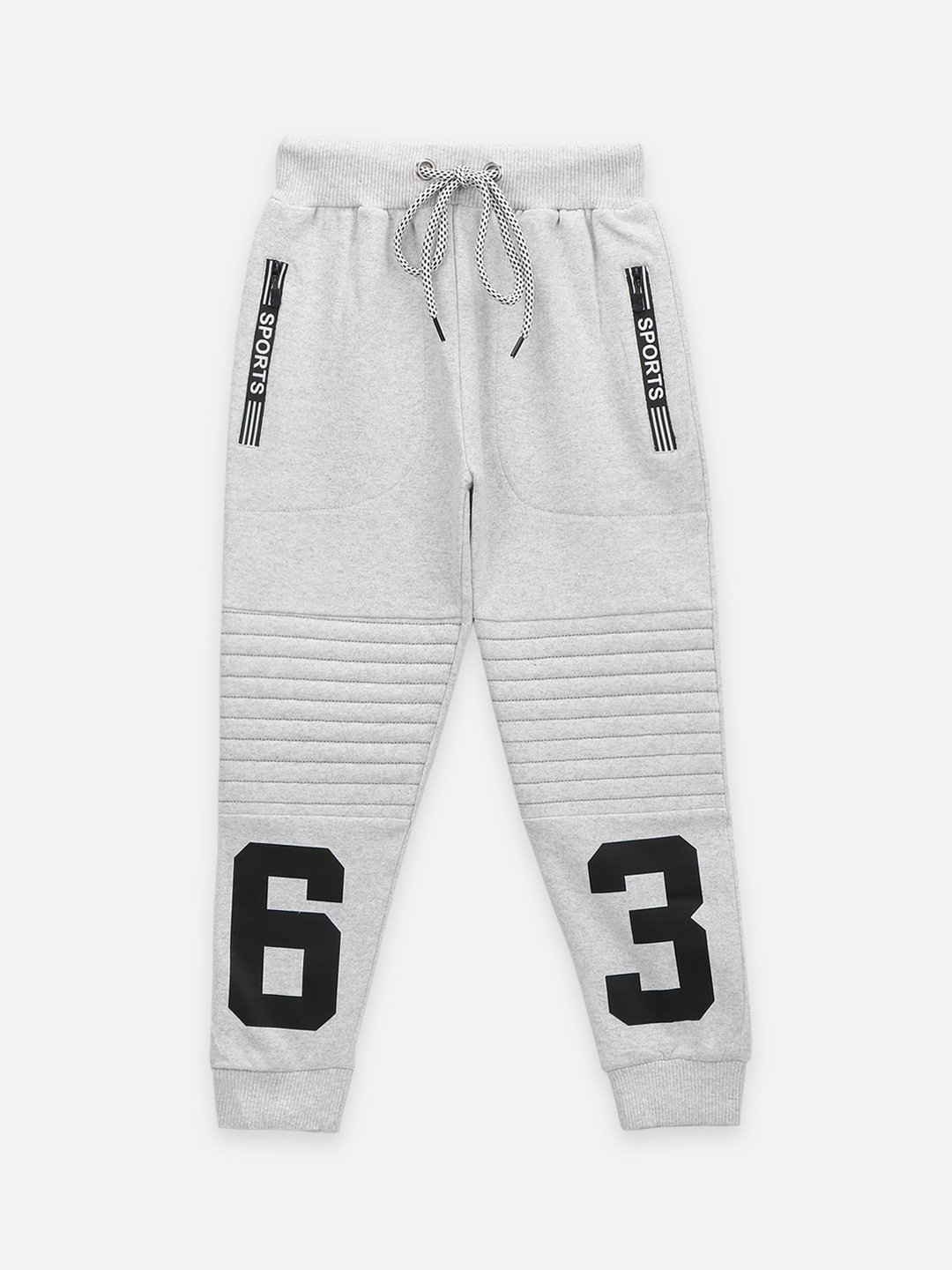 

LilPicks Boys Grey & Black Printed Quilted Relaxed-Fit Fleece Joggers