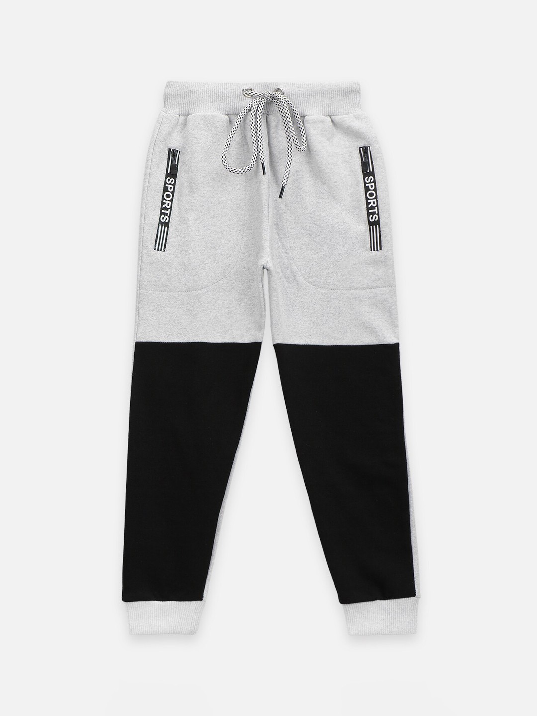 

LilPicks Boys Grey Melange & Black Colourblocked Relaxed Fit Joggers