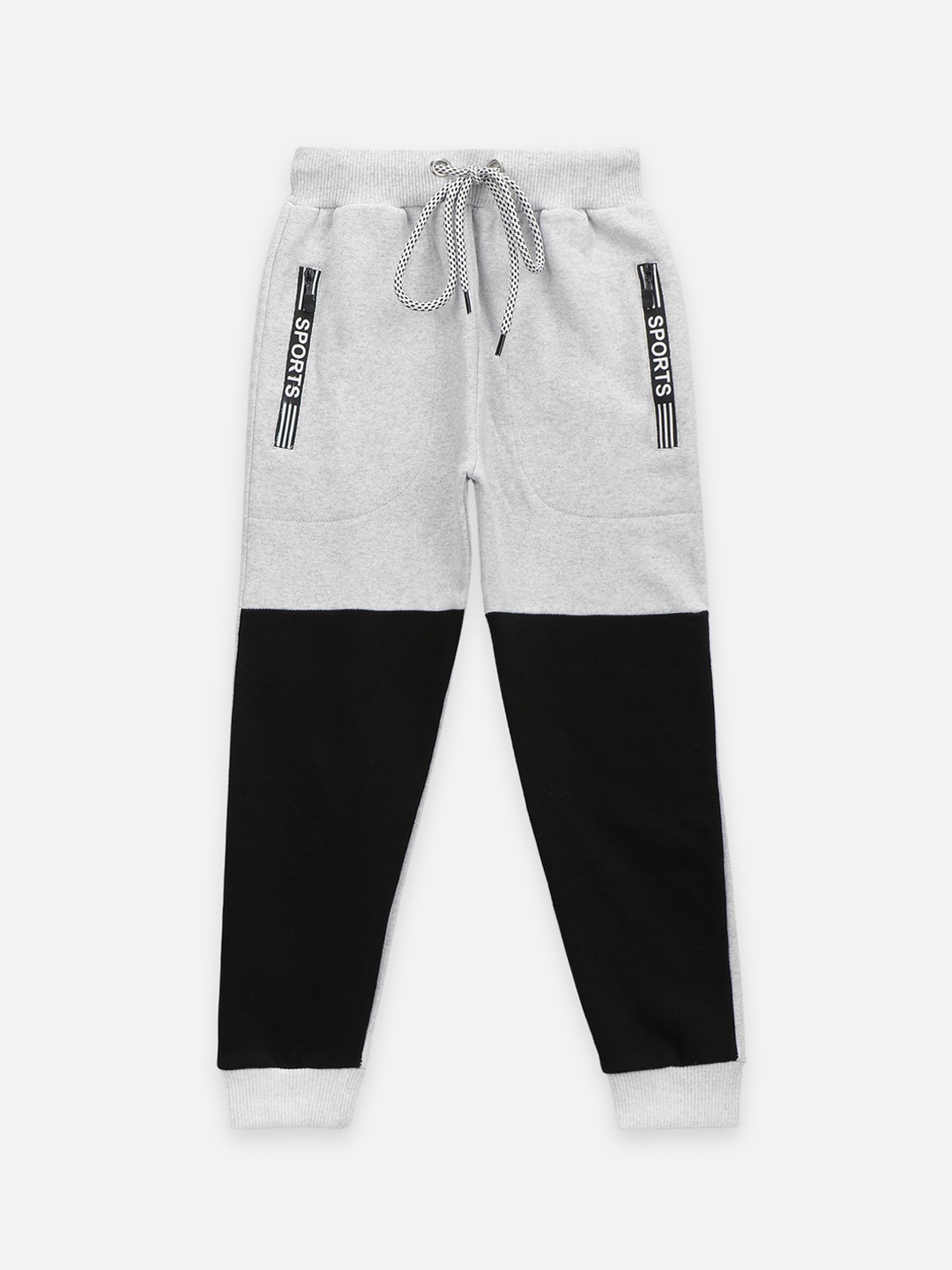 

LilPicks Boys Black & White Colorblocked Relaxed Fit Joggers, Grey