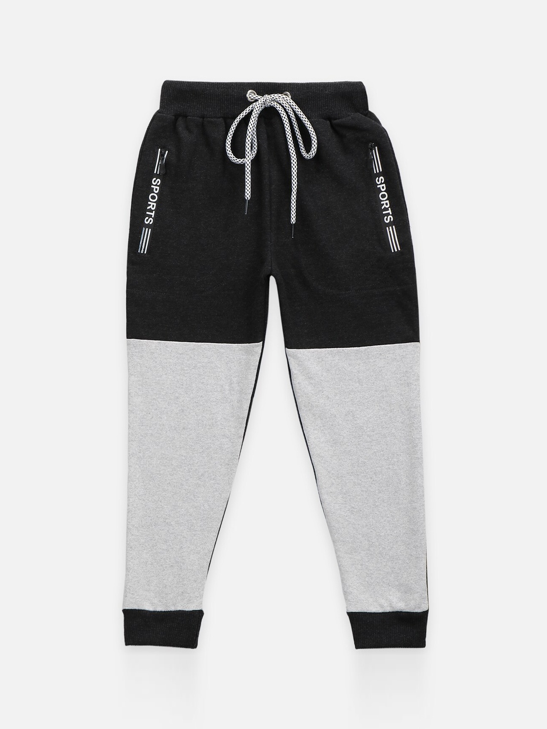 

LilPicks Boys Grey & Black Colourblocked Fleece Relaxed Fit Joggers
