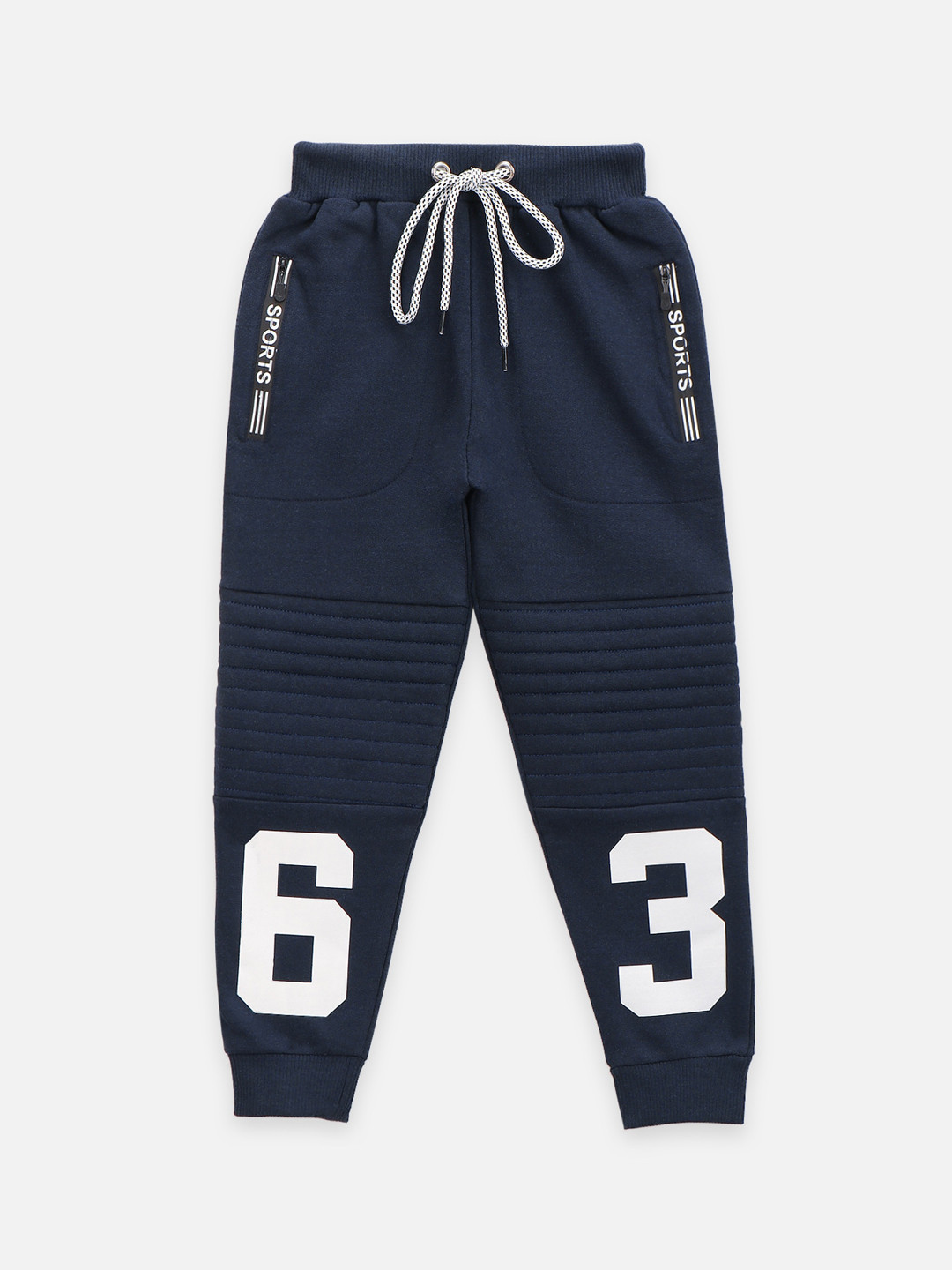

LilPicks Boys Navy Blue Quilted Typography Printed Fleece Relaxed fit Joggers