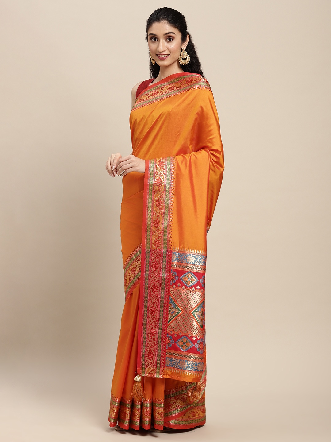 

SANGAM PRINTS Orange Pure Silk Saree