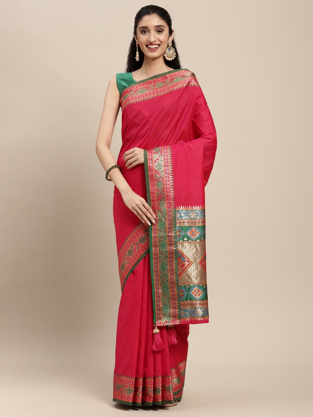 

SANGAM PRINTS Pink Embroidered Pure Silk Saree