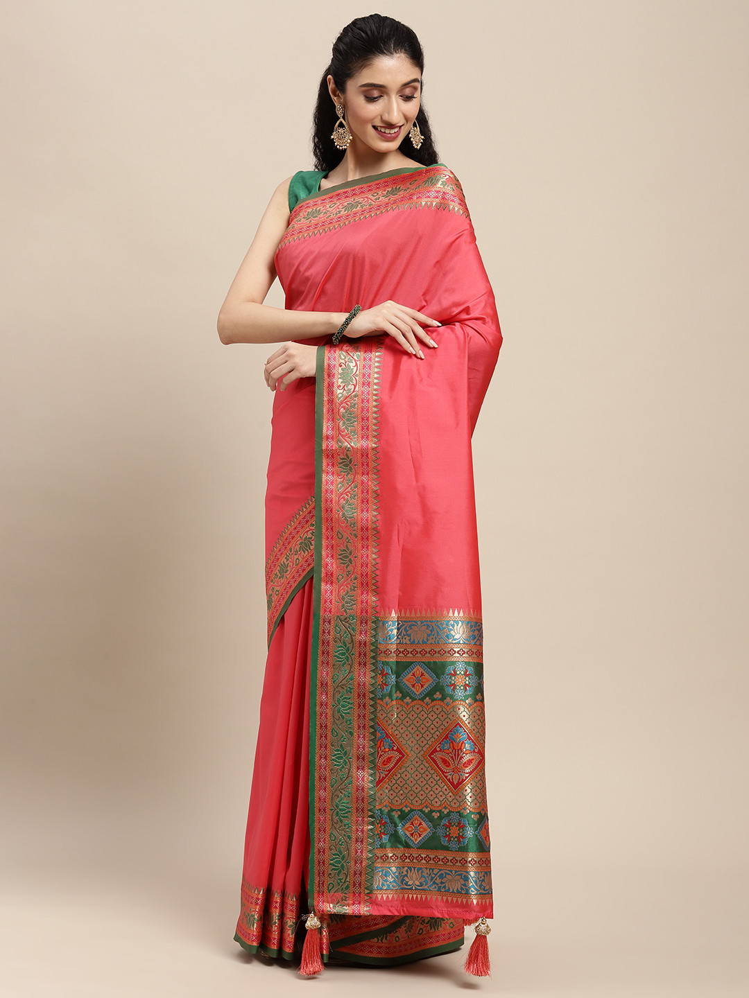 

SANGAM PRINTS Pink Embroidered Pure Silk Saree