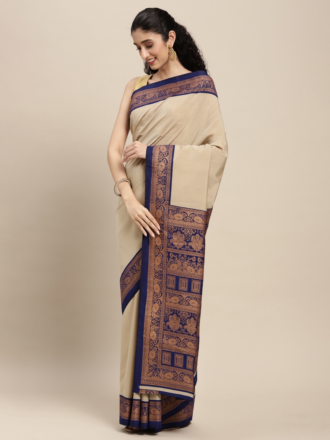 

SANGAM PRINTS Beige Silk Blend Saree