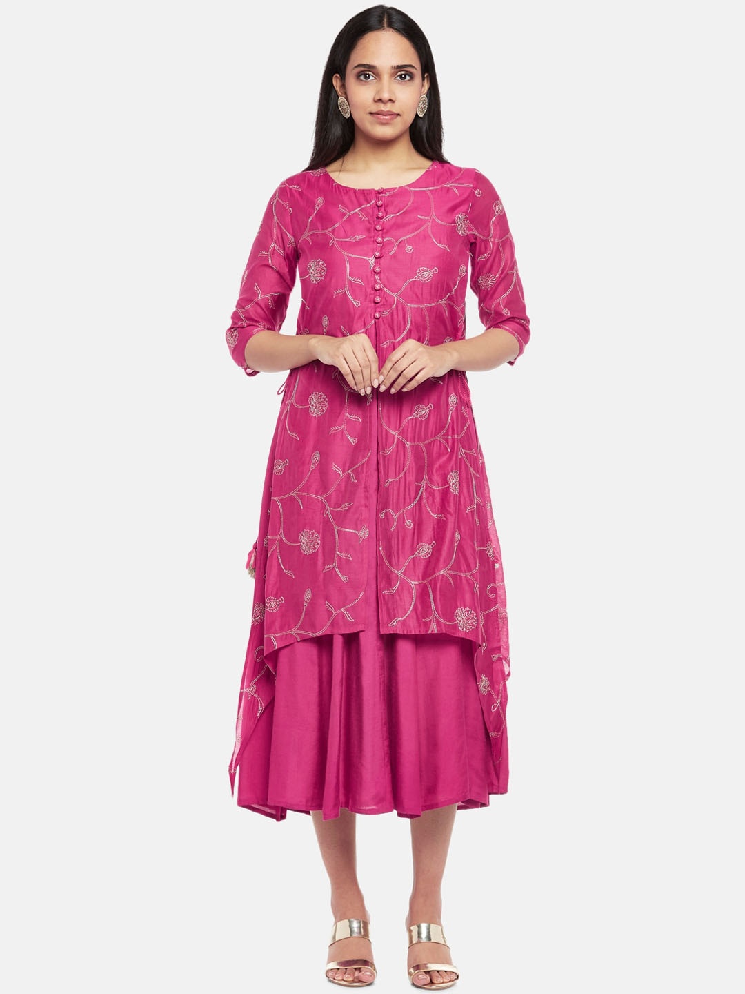 

RANGMANCH BY PANTALOONS Fuchsia A-Line Midi Dress