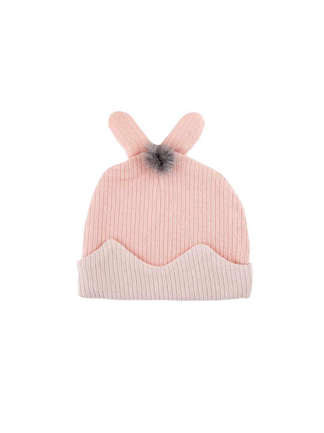 

Baby Moo Kids Peach-Coloured & White Baby Moo Bunny Beanie Cap