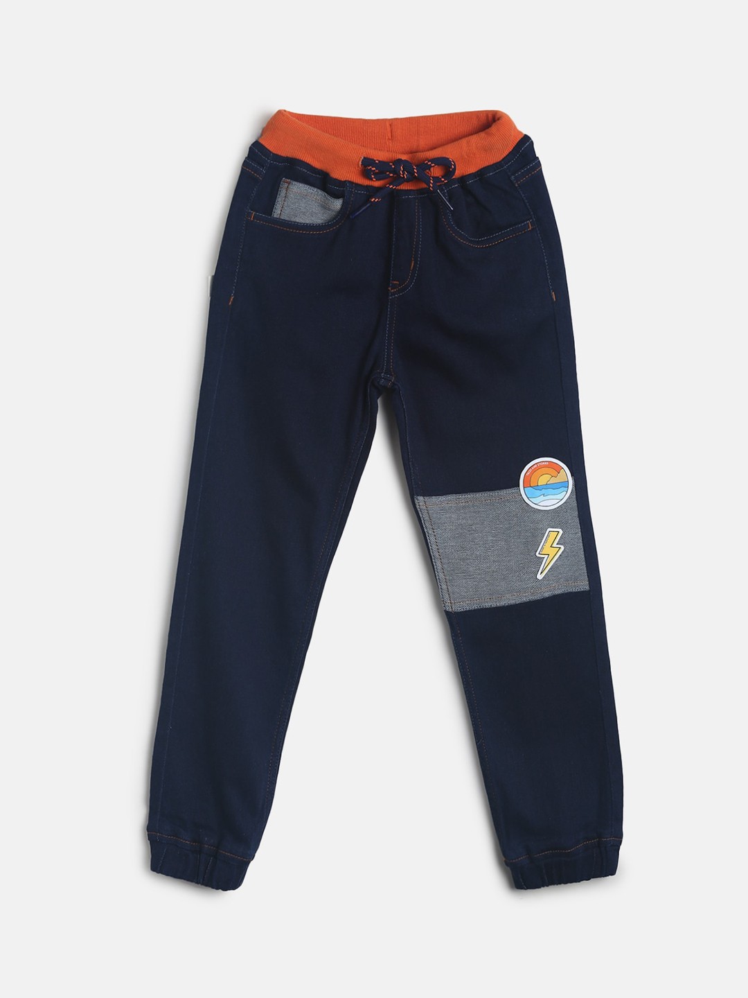 

TALES & STORIES Boys Blue & Grey Cotton Printed Slim-Fit Joggers