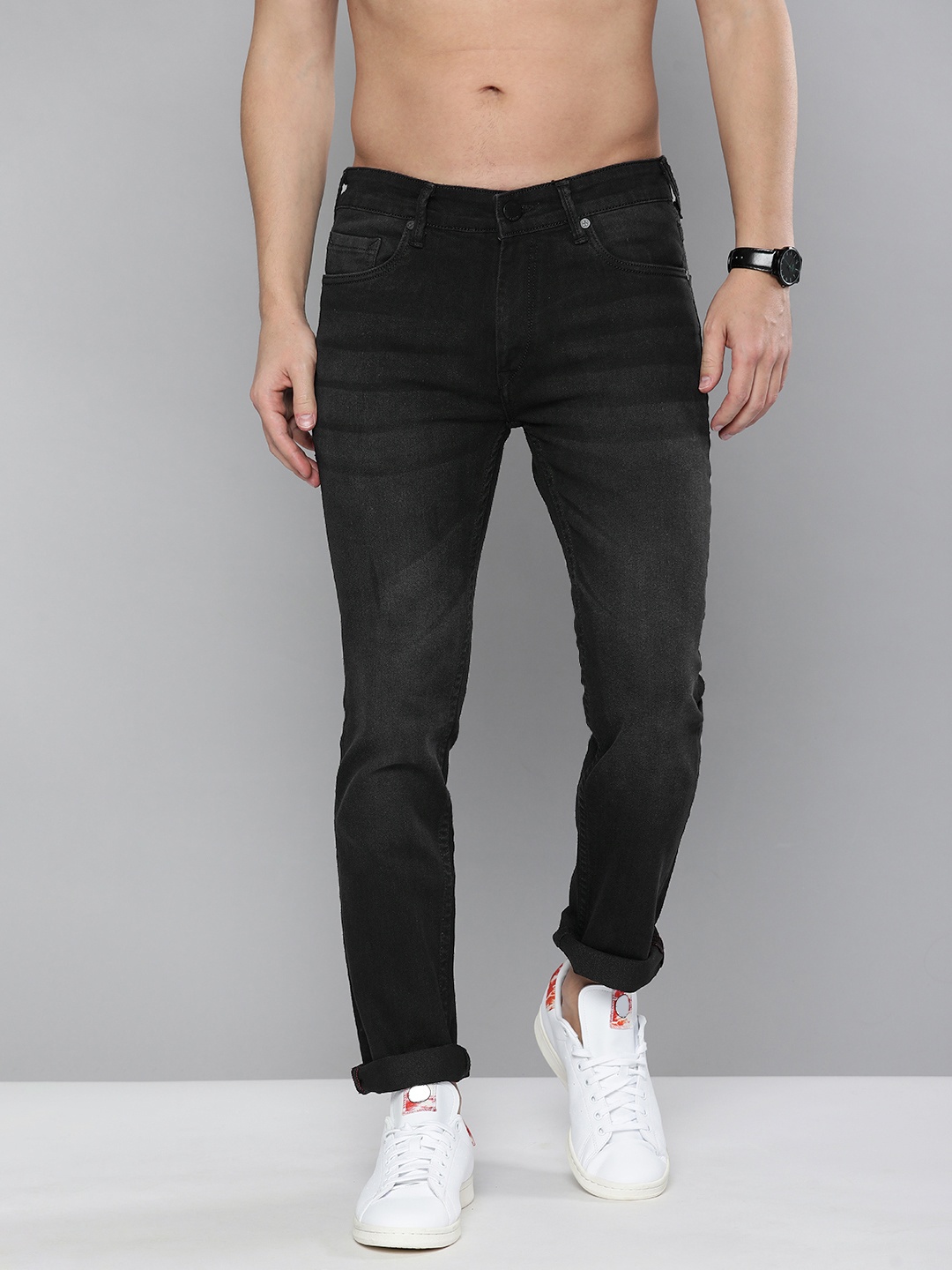 

HERE&NOW Men Black Mid-Rise Regular Fit Light Fade Jeans