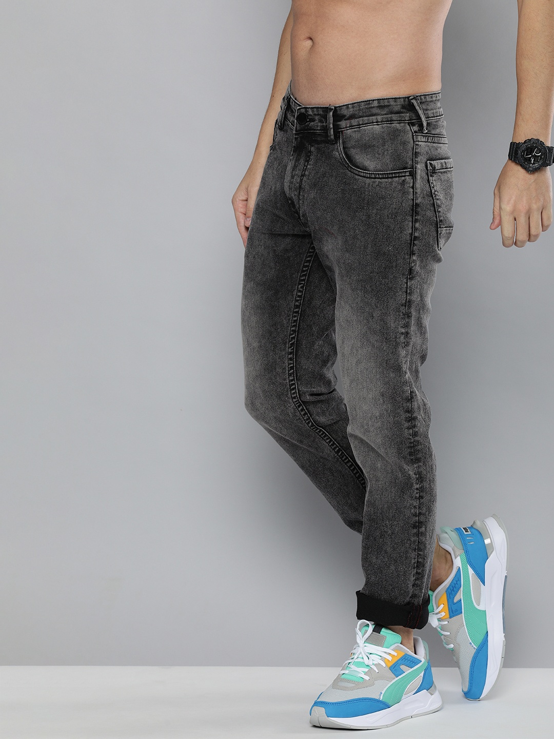 

HERE&NOW Men Grey Light Fade Stretchable Jeans