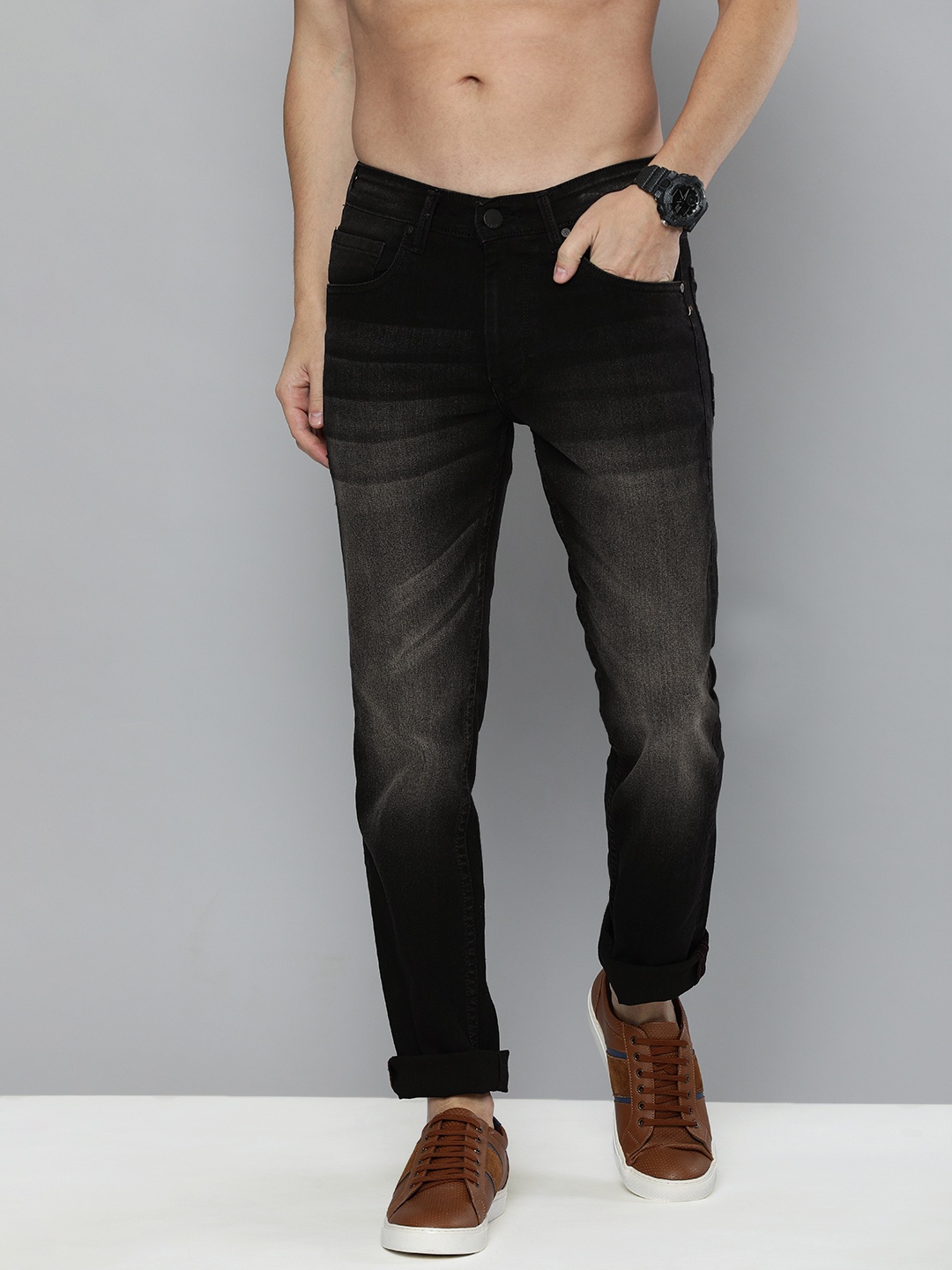 

HERE&NOW Men Black Slim Fit Light Fade Stretchable Jeans