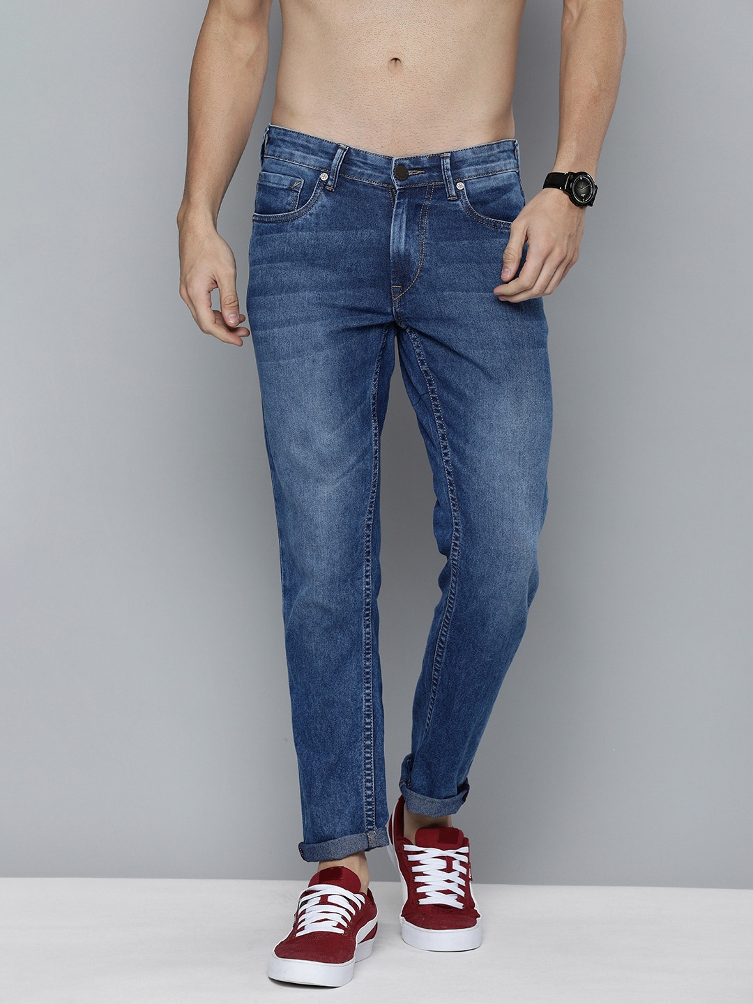 

HERE&NOW Men Blue Regular Fit Light Fade Mid-Rise Stretchable Jeans