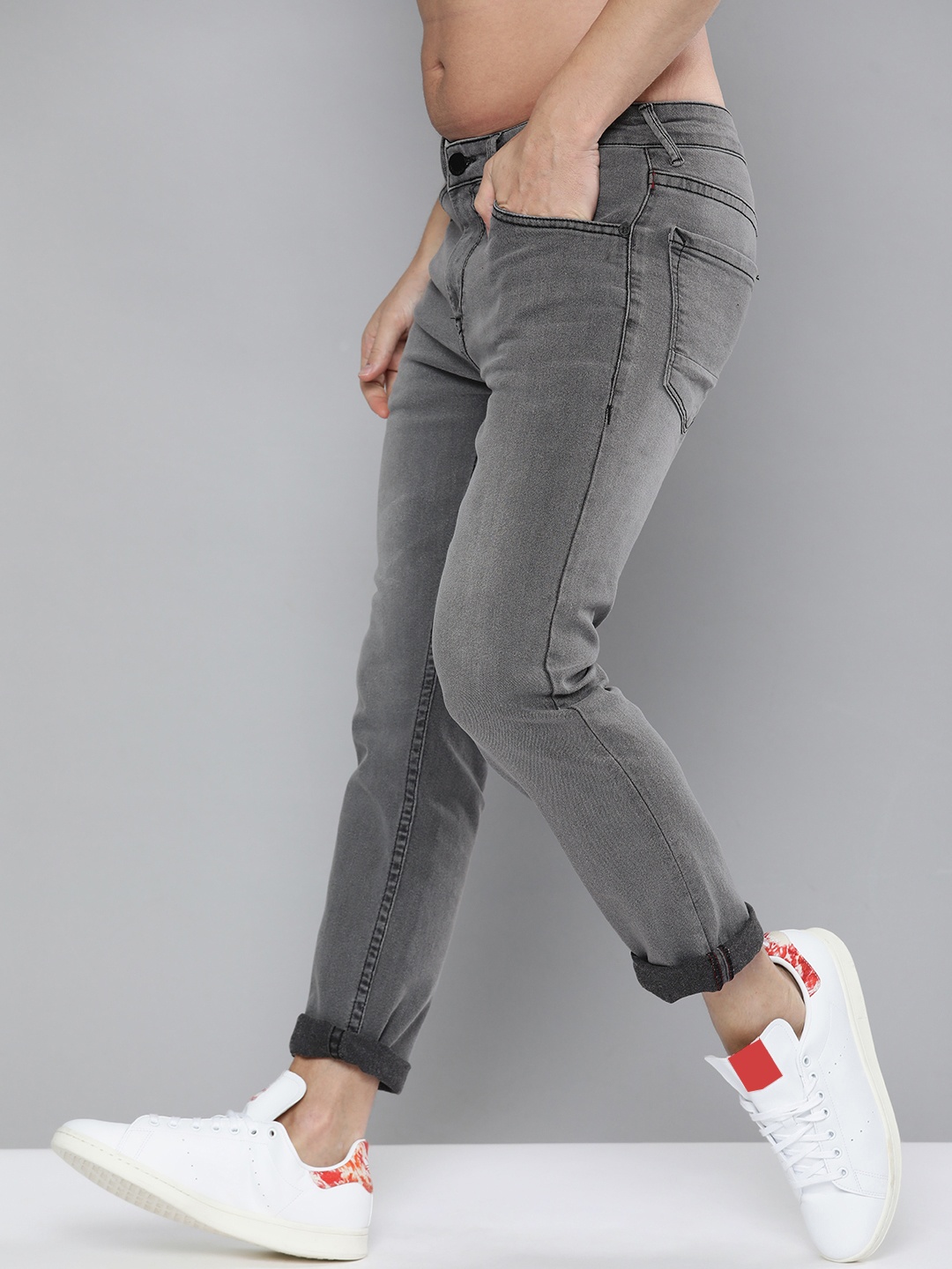 

HERE&NOW Men Grey Light Fade Stretchable Jeans