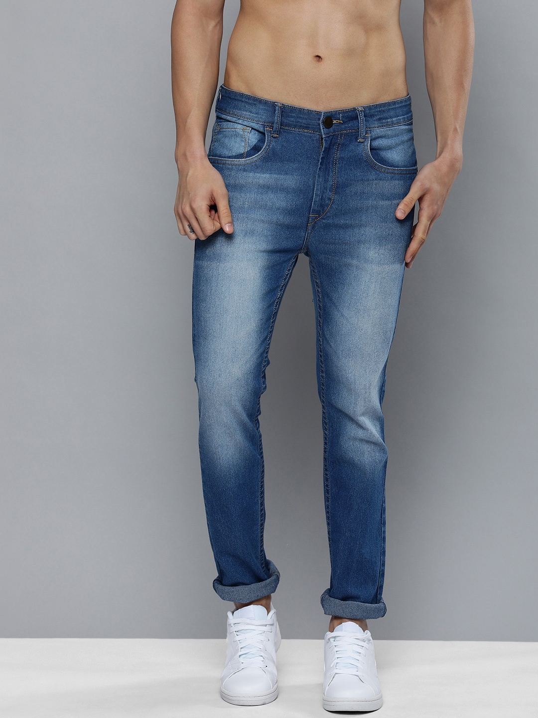 

HERE&NOW Men Blue Skinny Fit Low-Rise Clean Look Heavy Fade Stretchable Jeans