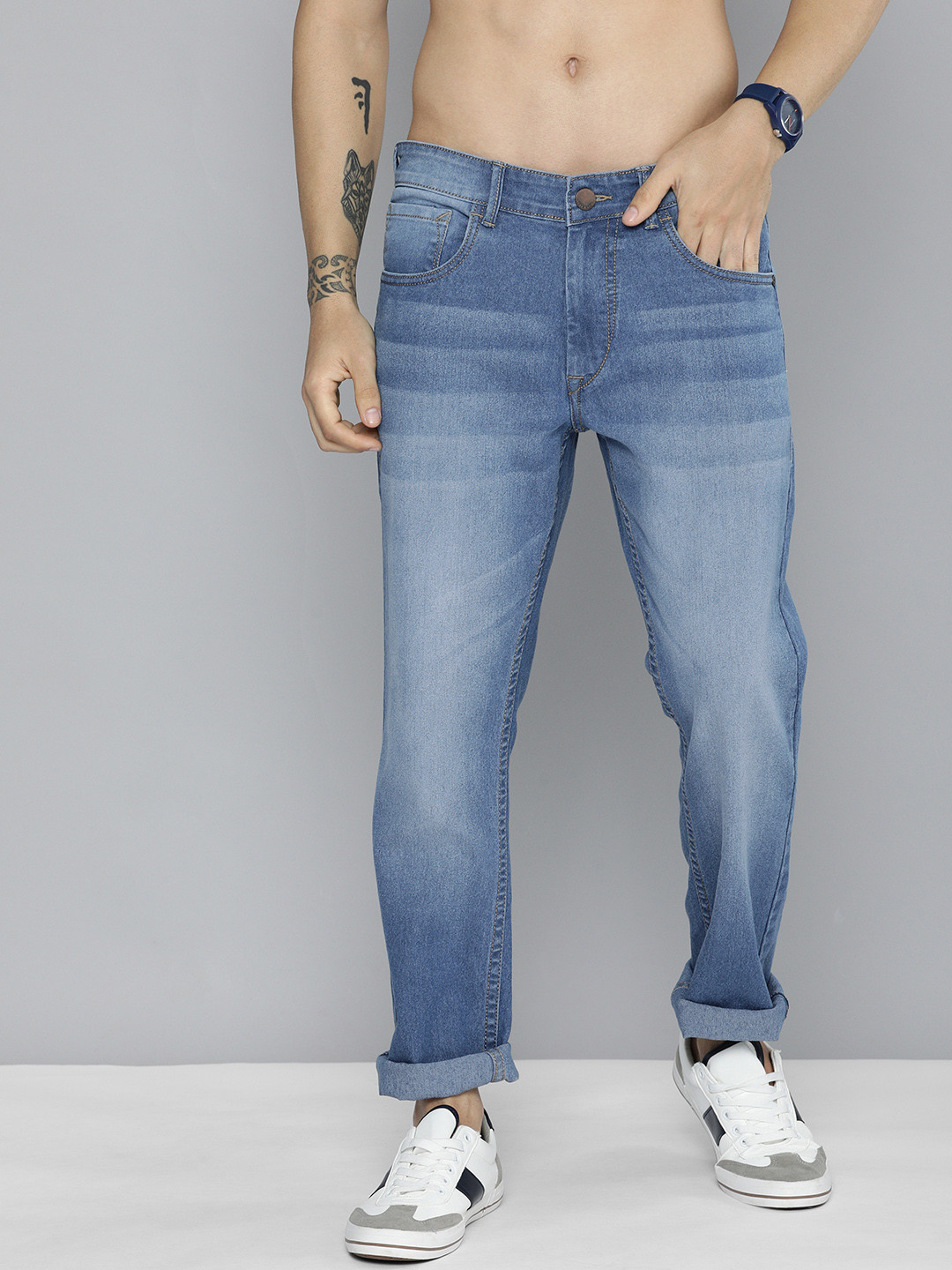

HERE&NOW Men Blue Slim Fit Mid-Rise Heavy Fade Jeans