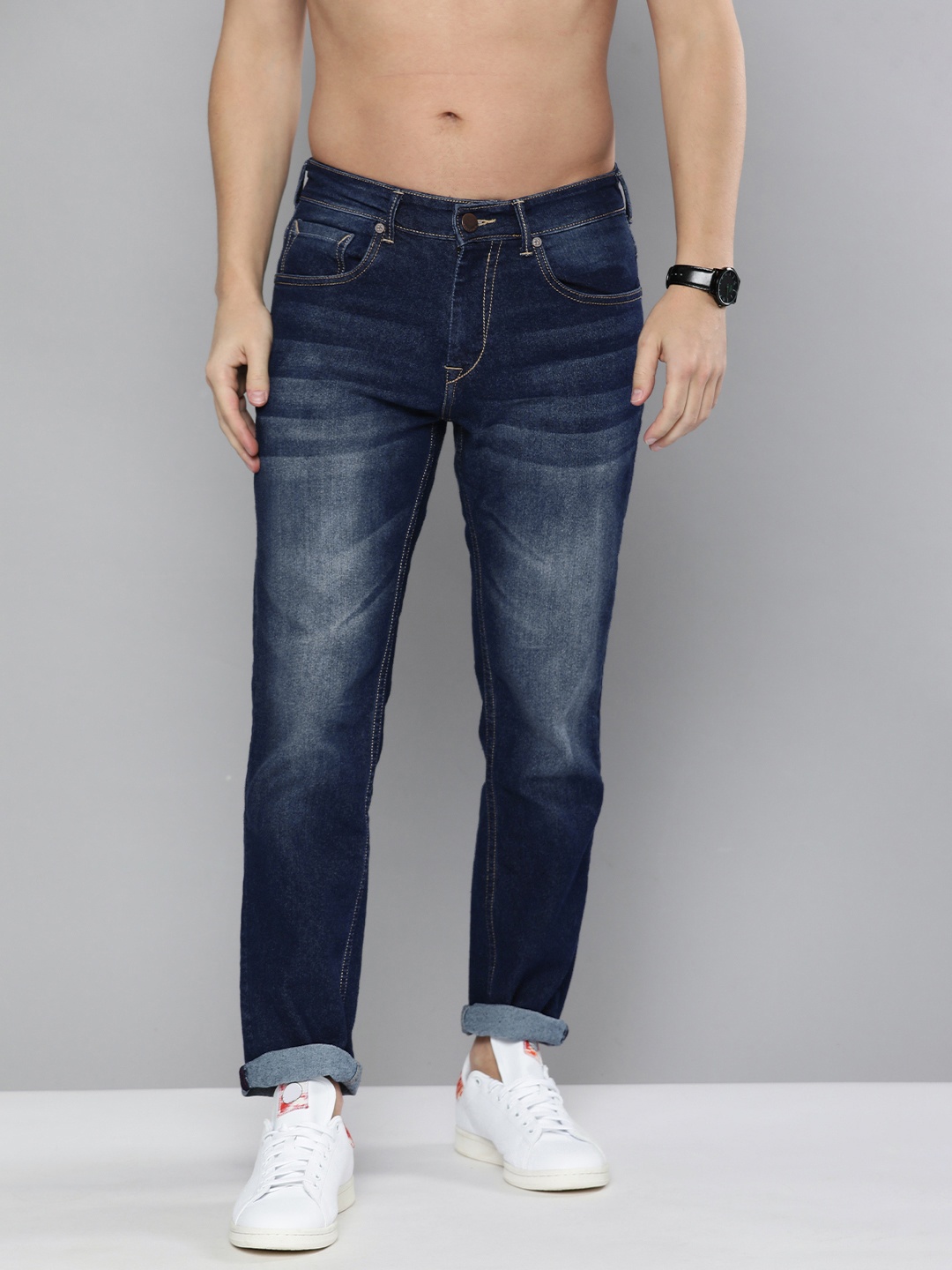 

HERE&NOW Men Blue Regular Fit Mid-Rise Heavy Fade Jeans