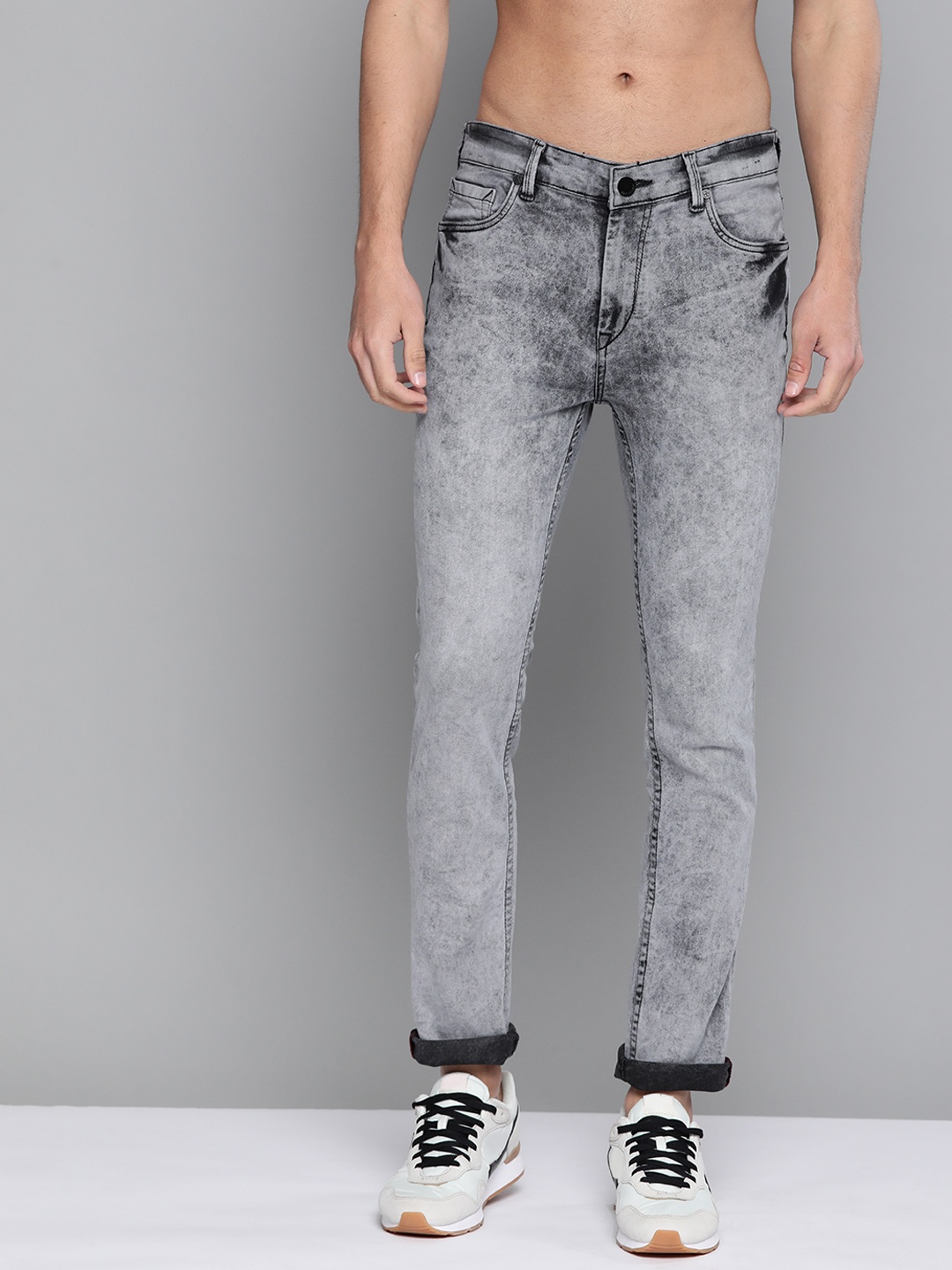 

HERE&NOW Men Grey Skinny Fit Light Fade Stretchable Washed Jeans