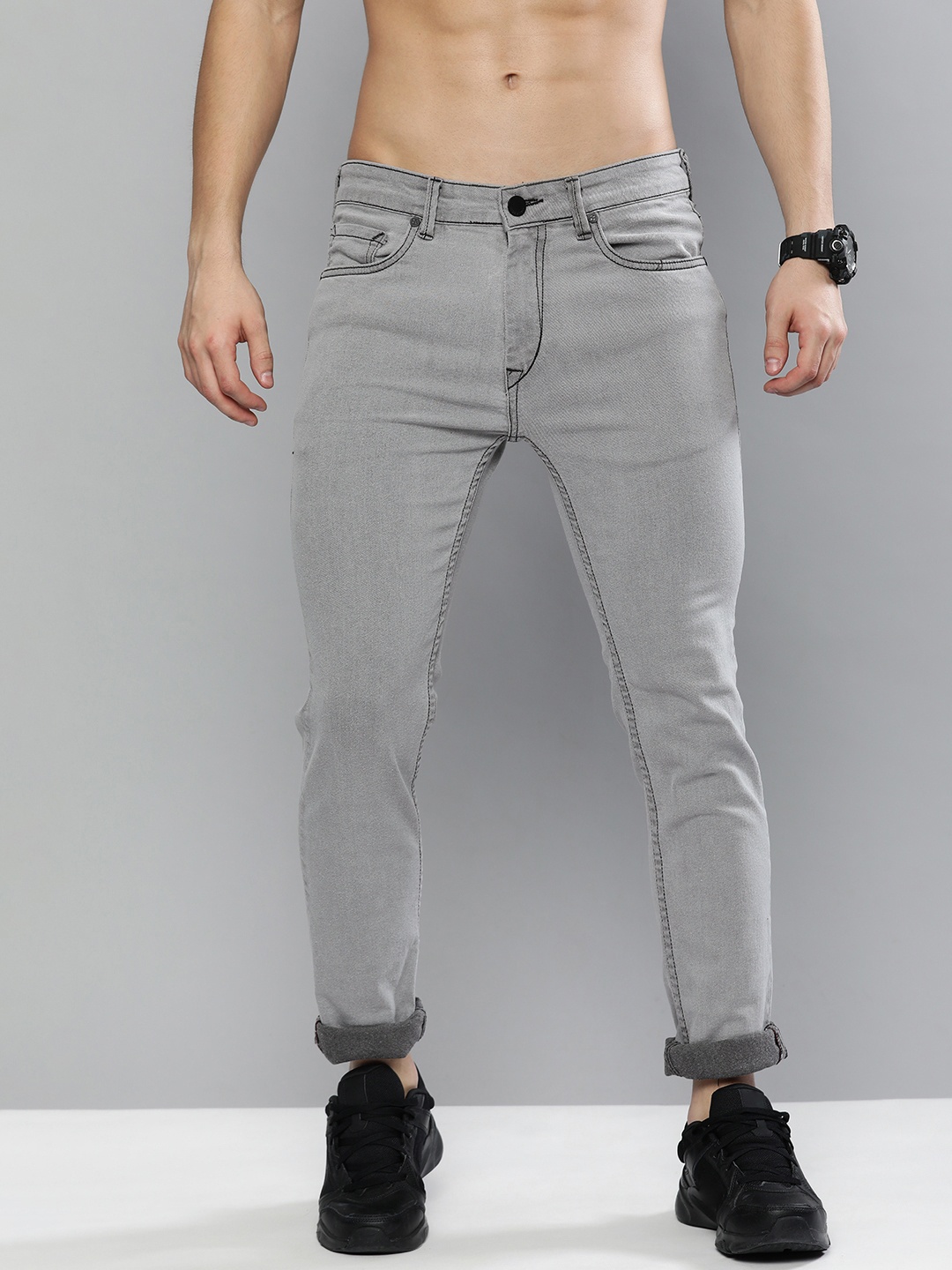 

HERE&NOW Men Grey Heavy Fade Mid-Rise Stretchable Jeans