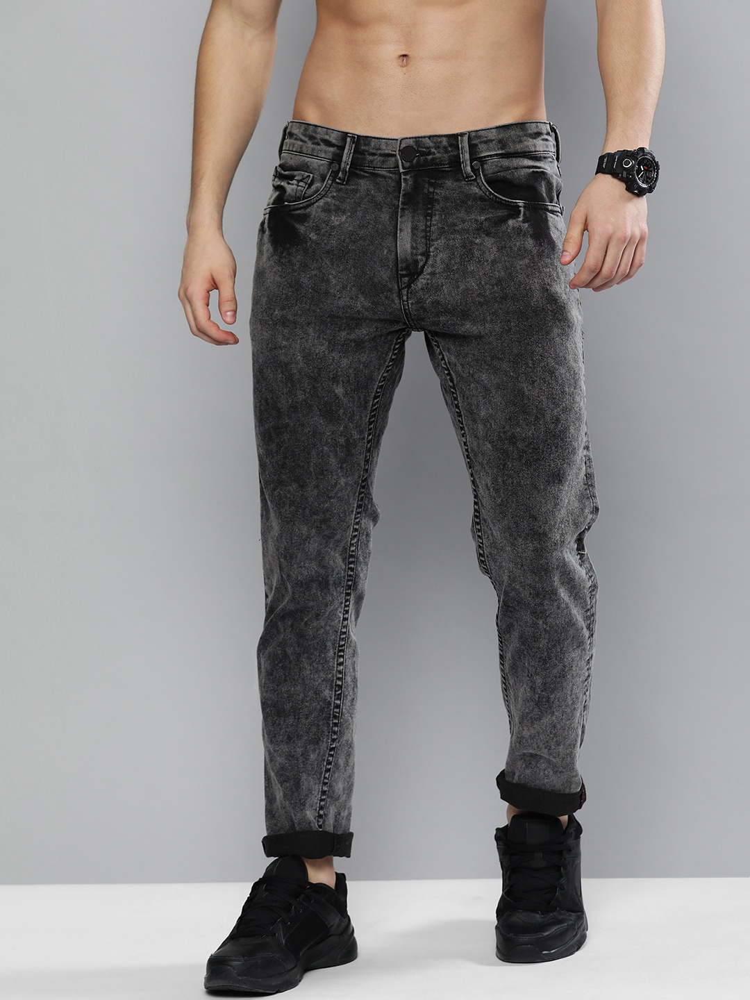 

HERE&NOW Men Grey Light Fade Stretchable Jeans