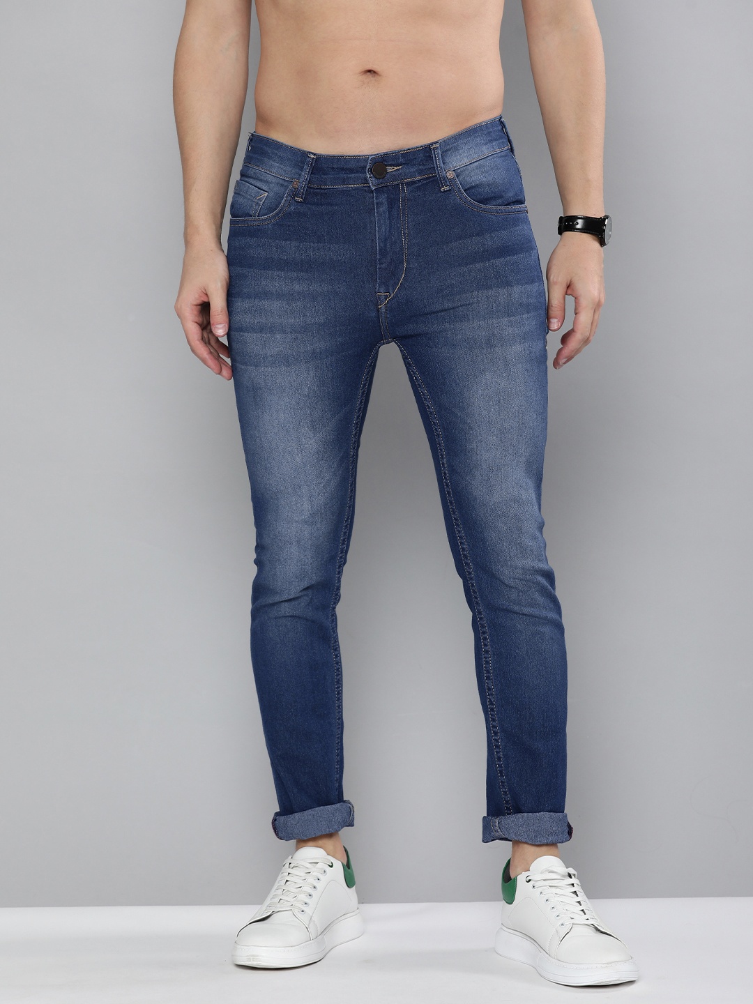 

HERE&NOW Men Blue Skinny Fit Mid-Rise Heavy Fade Clean Look Jeans