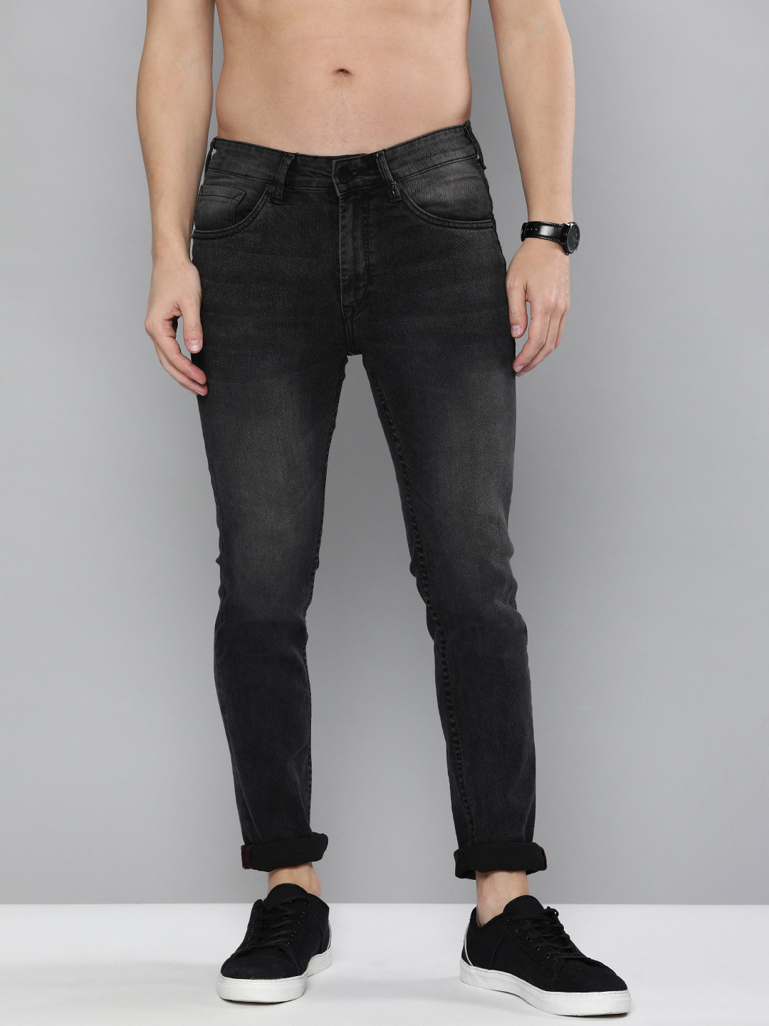 

HERE&NOW Men Black Mid-Rise Light Fade Regular Fit Clean Look Jeans