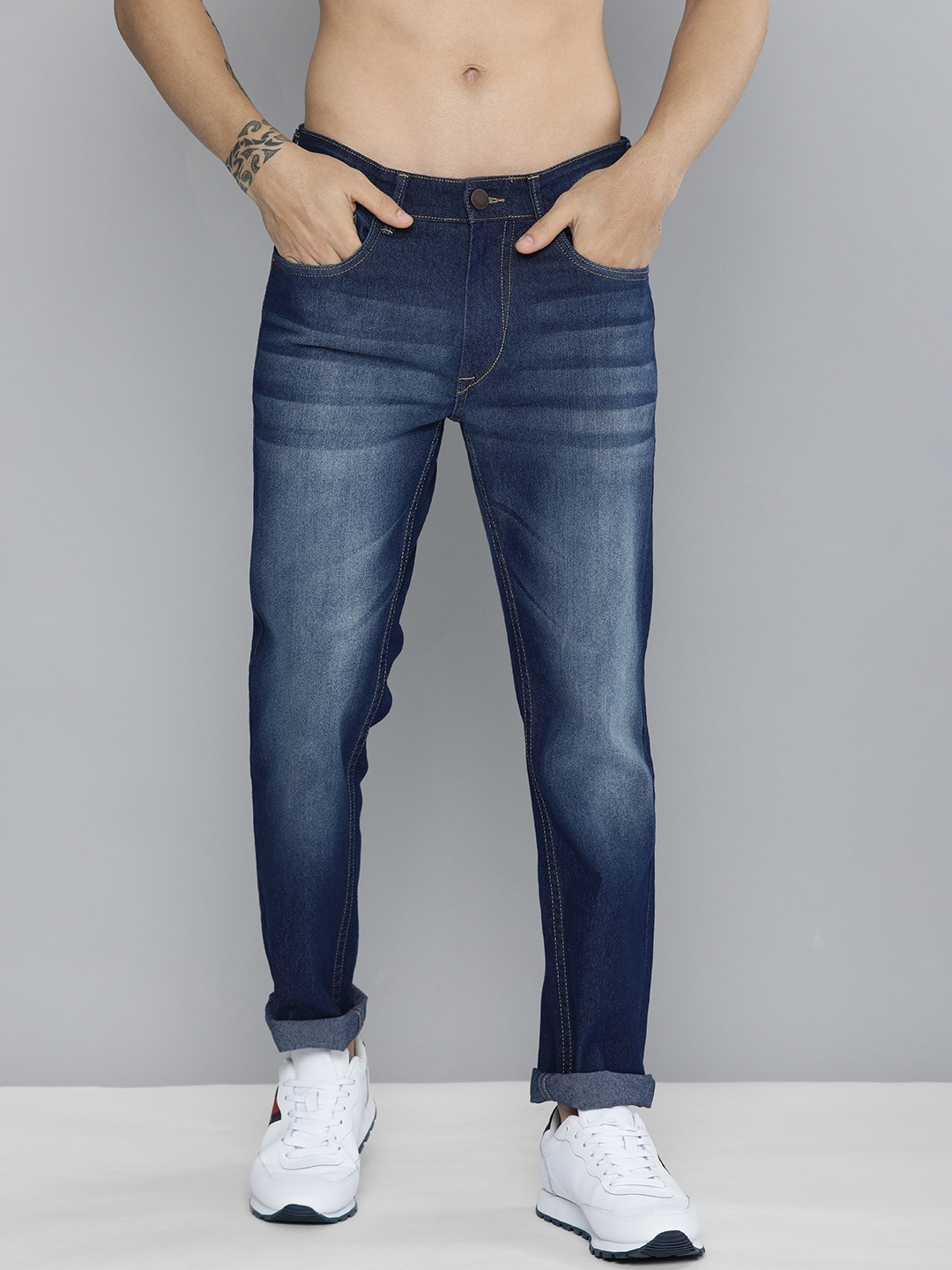 

HERE&NOW Men Blue Slim Fit Mid-Rise Heavy Fade Clean Look Jeans