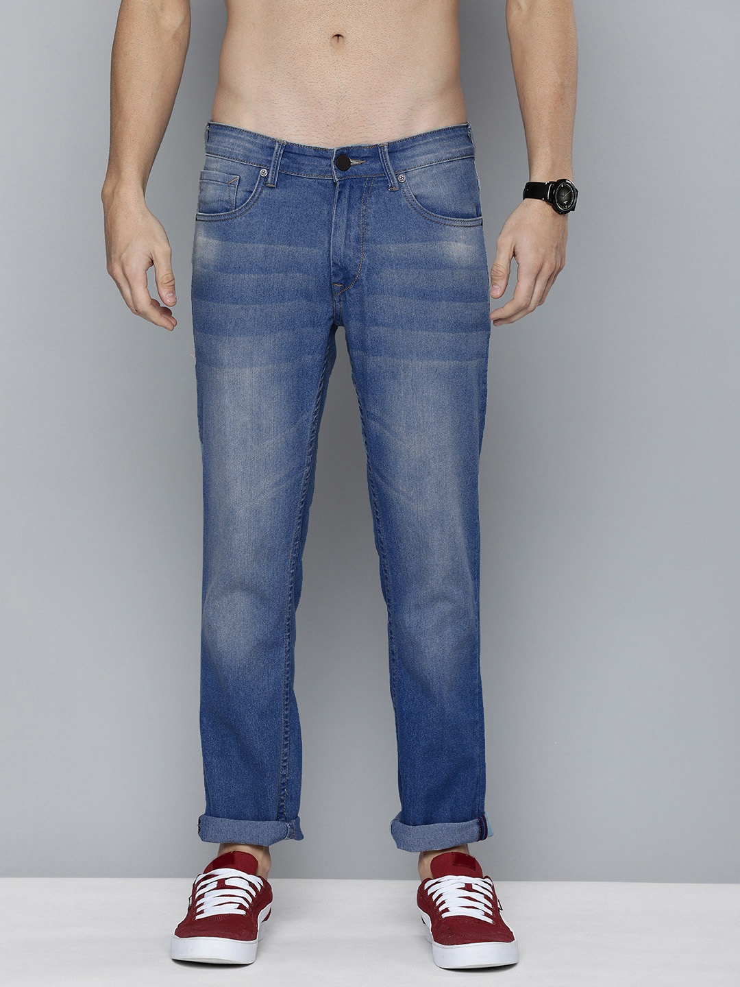 

HERE&NOW Men Blue Slim Fit Heavy Fade Mid-Rise Stretchable Jeans