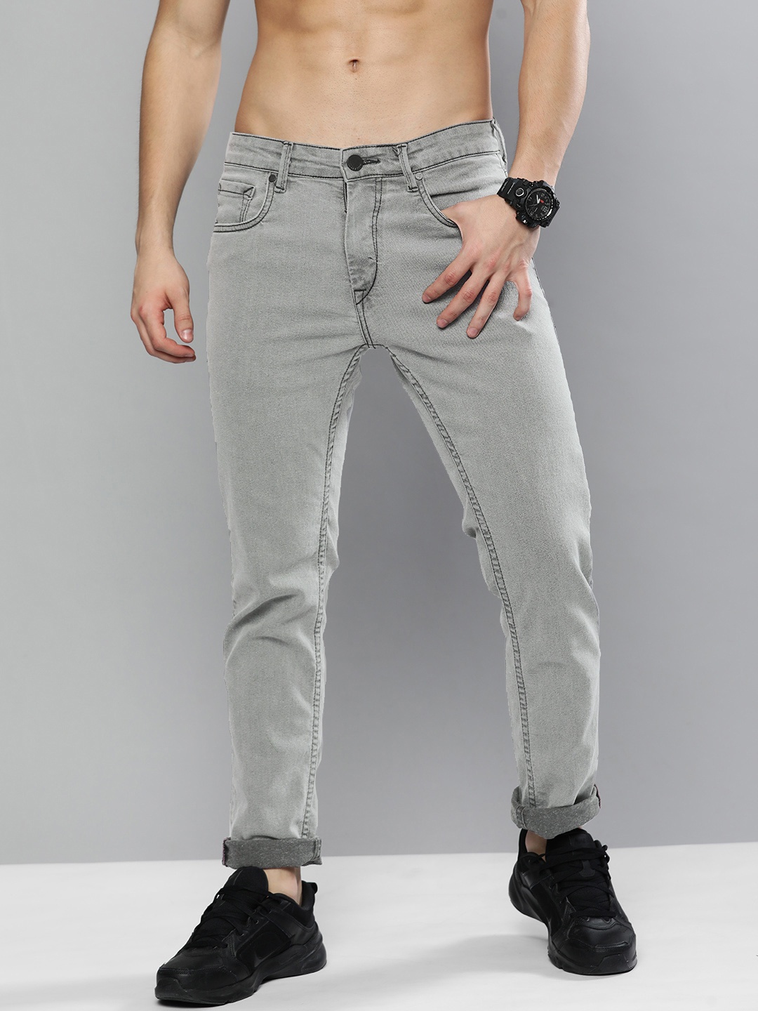 

HERE&NOW Men Grey Slim Fit Light Fade Mid-Rise Stretchable Jeans