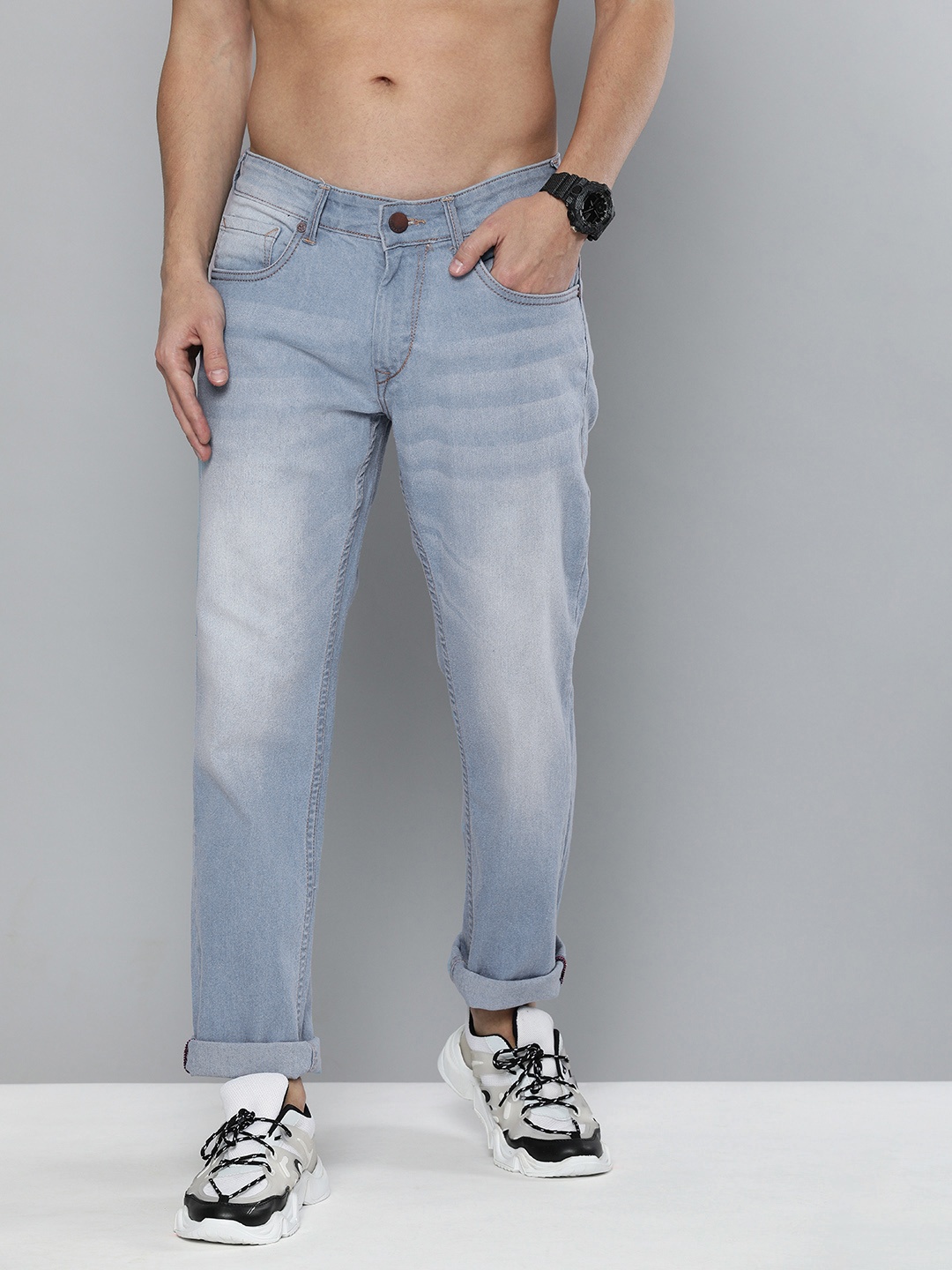 

HERE&NOW Men Blue Regular Fit Light Fade Clean Look Mid Rise Jeans